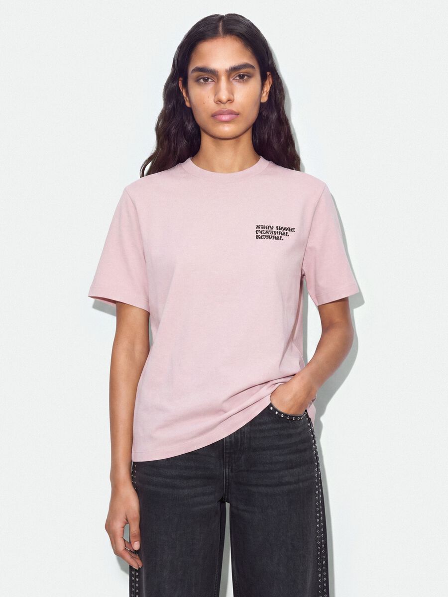 Pink relaxed-fit pure cotton T-shirt with print_0