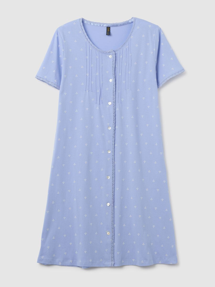 Camicia da notte in puro cotone azzurro con micro fantasia _0