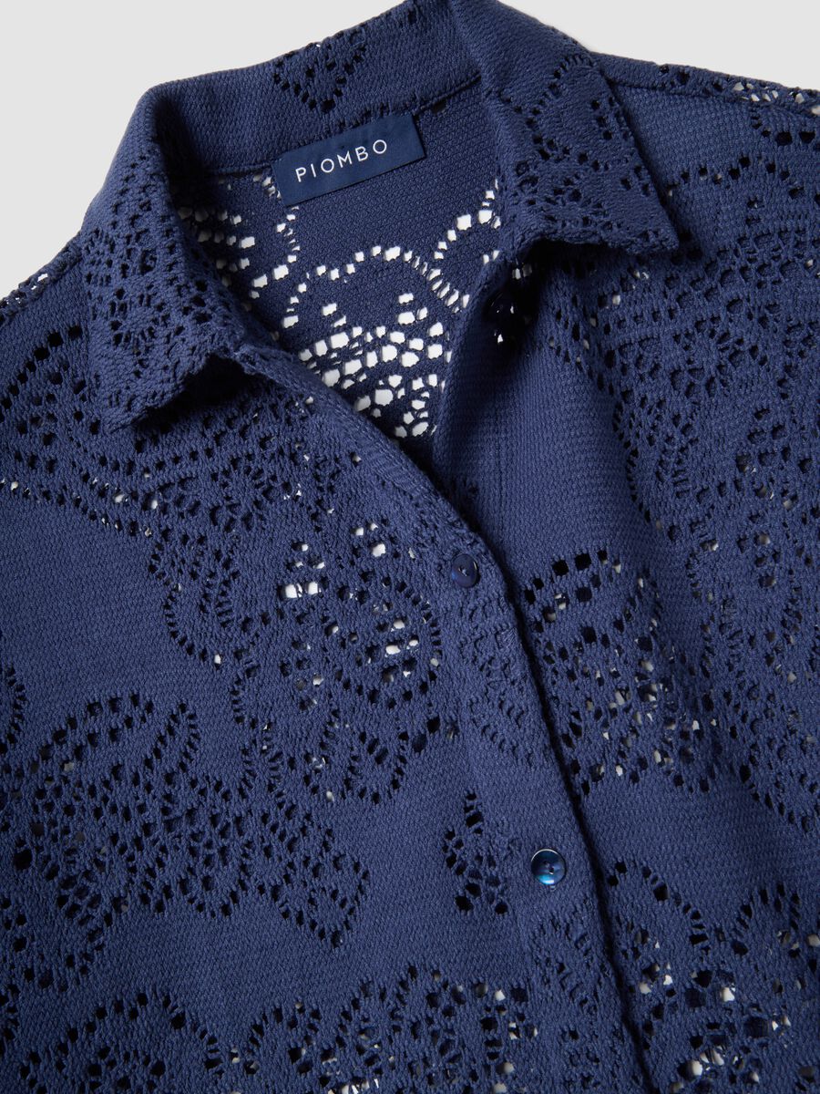 Blue cotton blend polo with regular fit and perforated texture_5