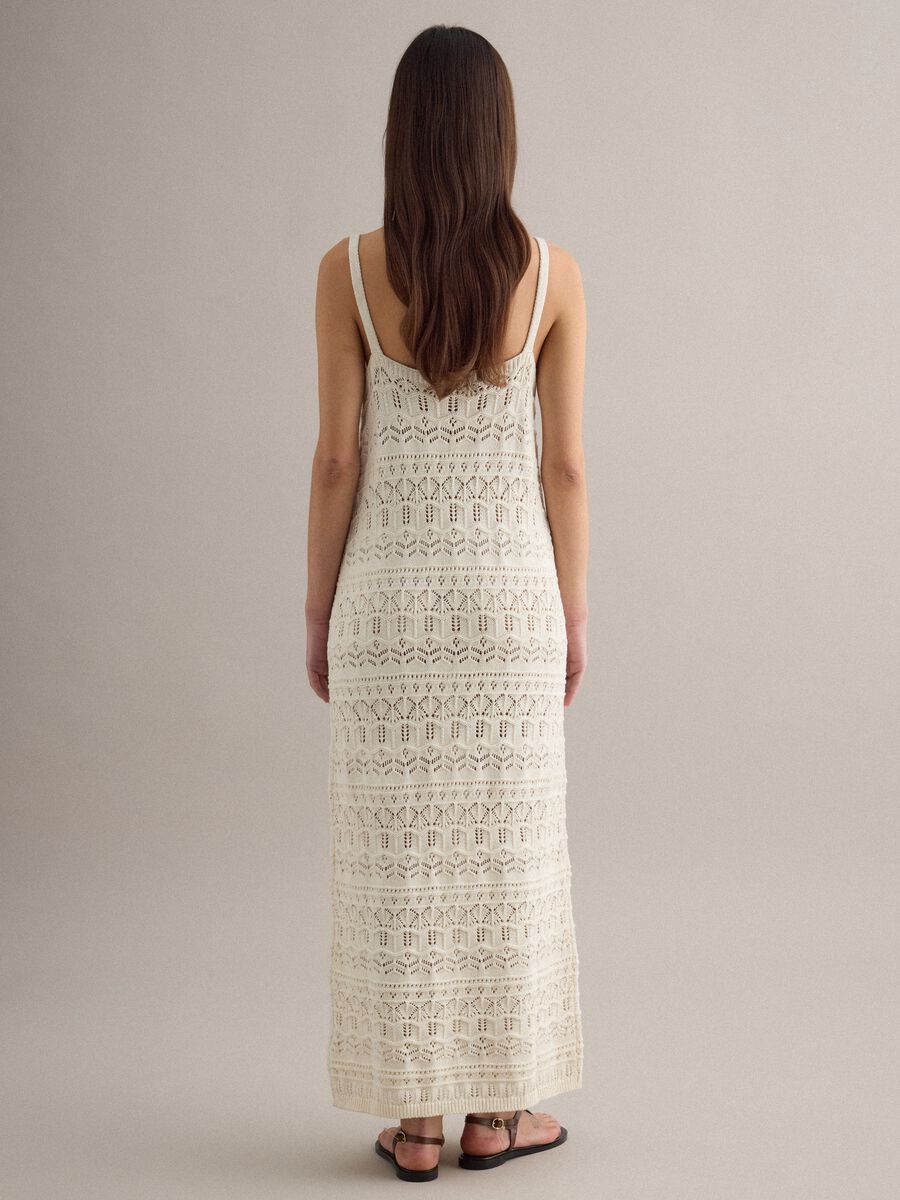 Long white pure cotton slim fit dress with mesh texture_2