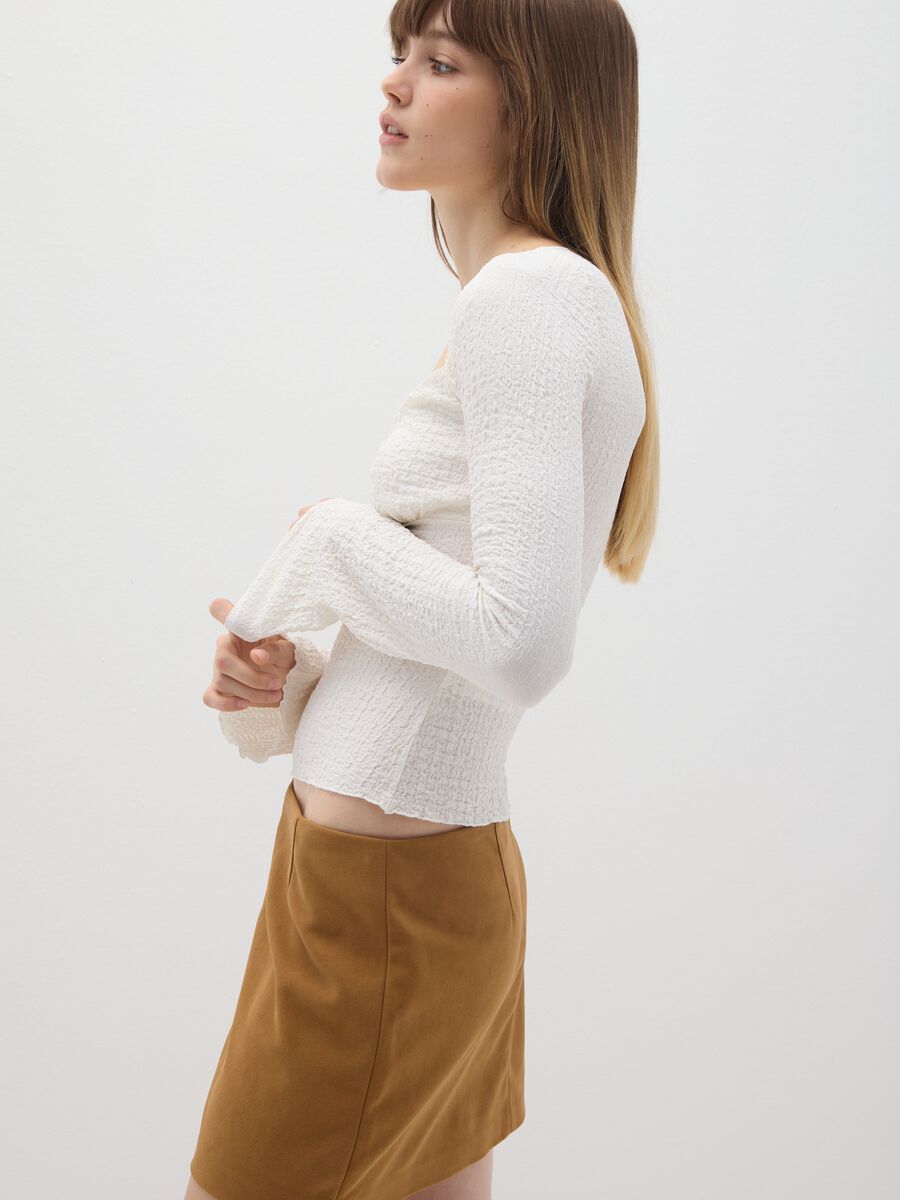 White long sleeve regular fit t-shirt with square neckline_3