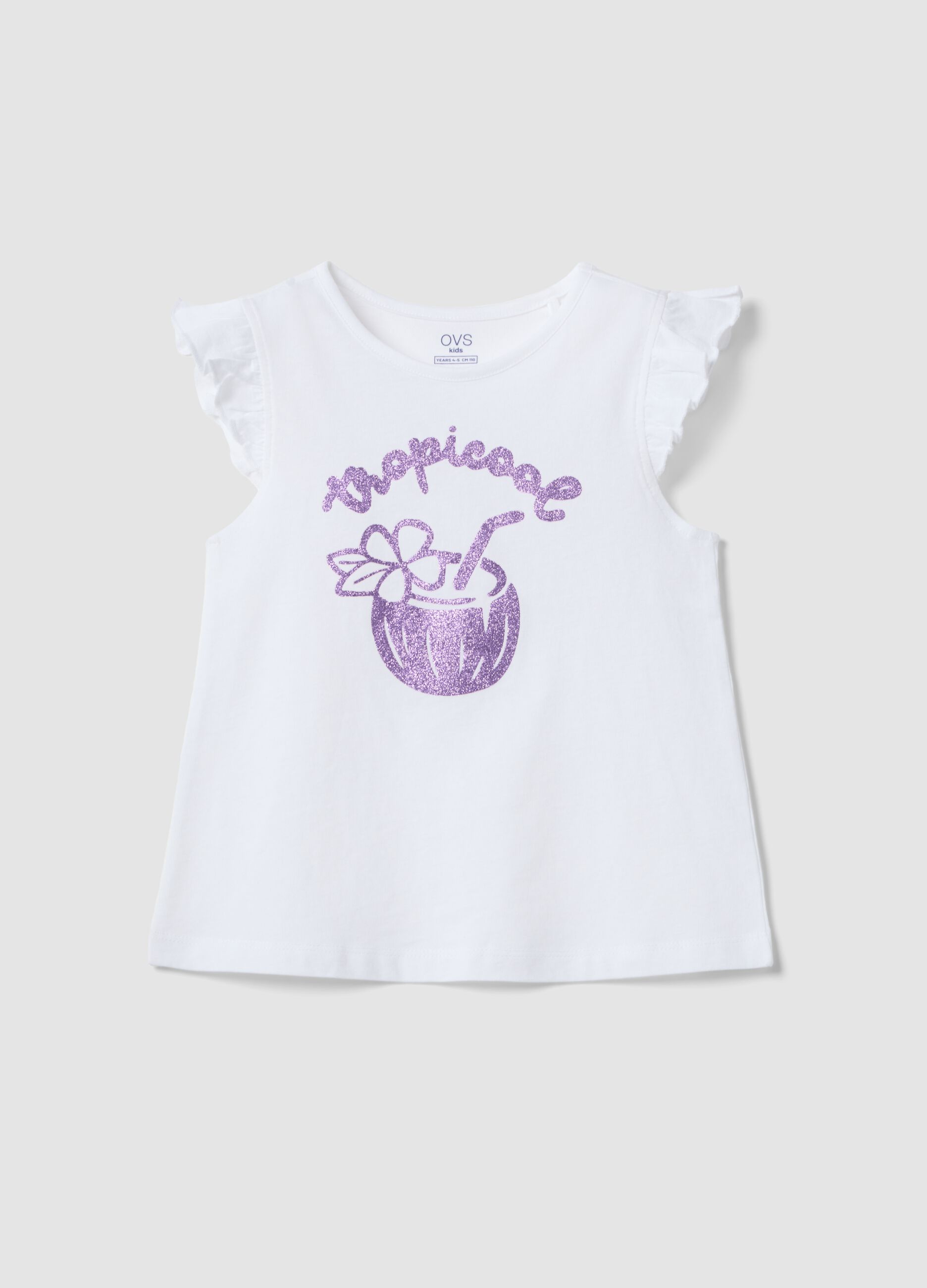 White organic cotton tank top with ruffles