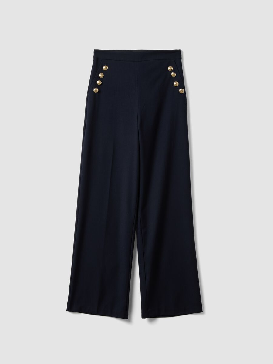 Blue stretch viscose straight-fit trousers_0