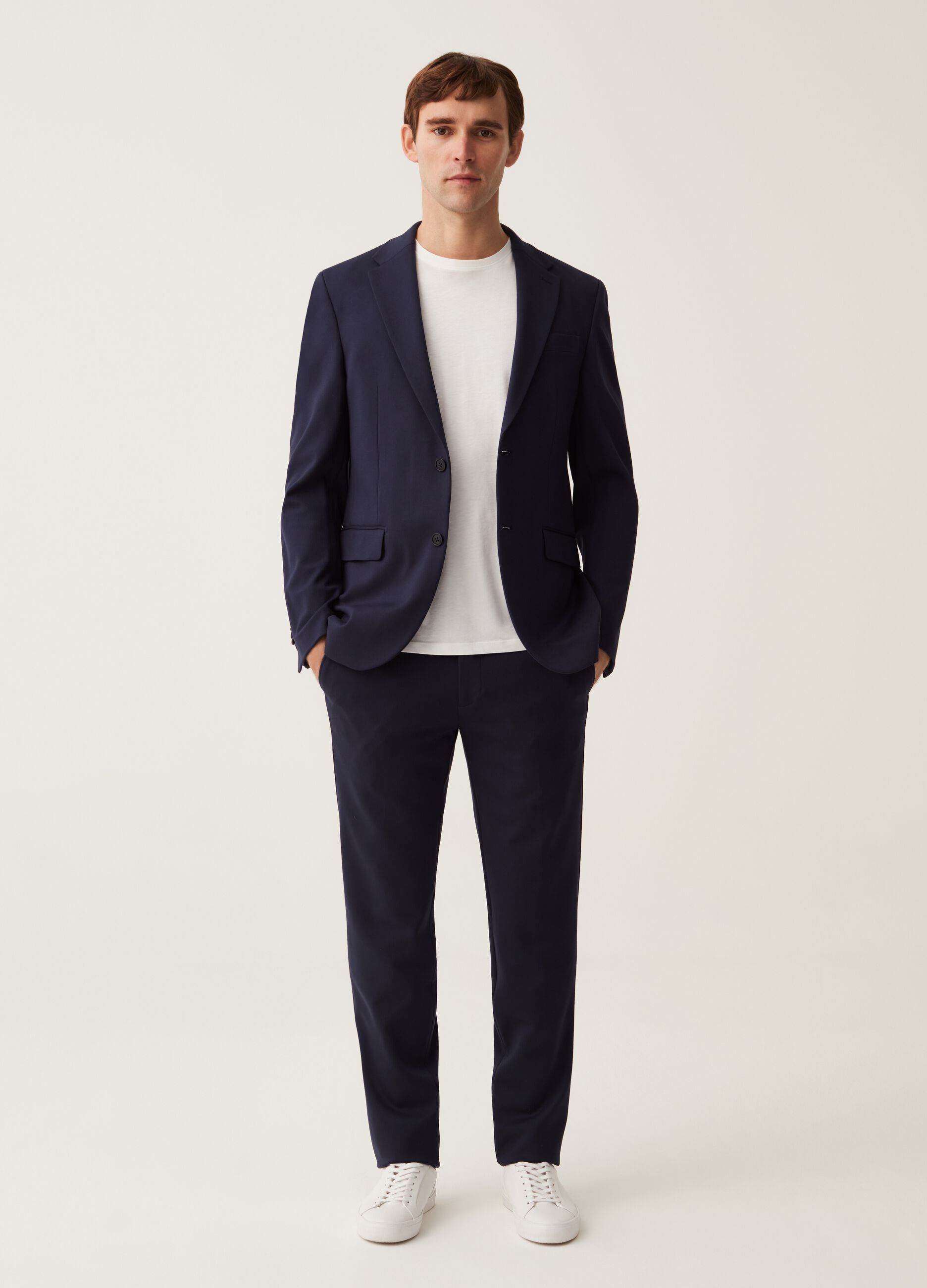 Blazer easy fit in tessuto a maglia blu navy_1
