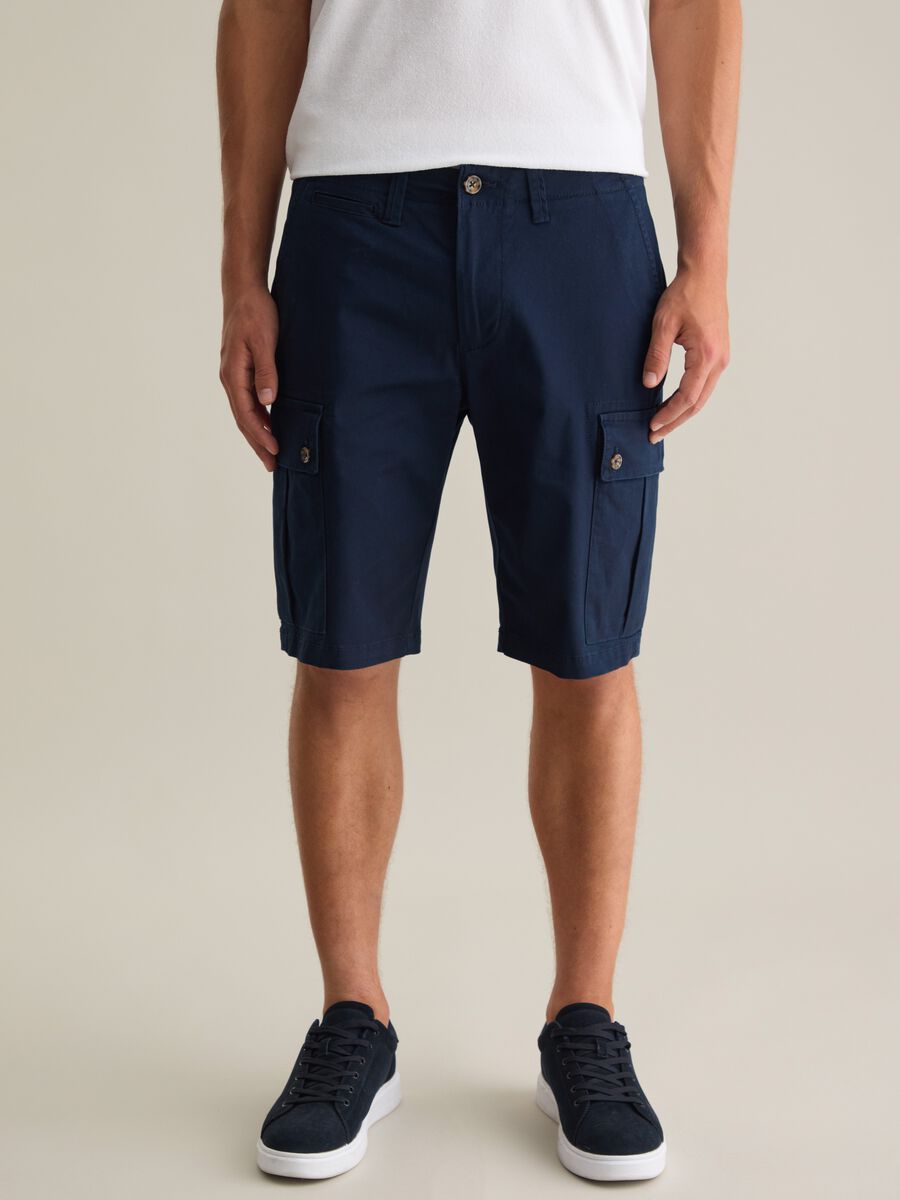 Stretch Cotton Blue Cargo Shorts Piombo_1