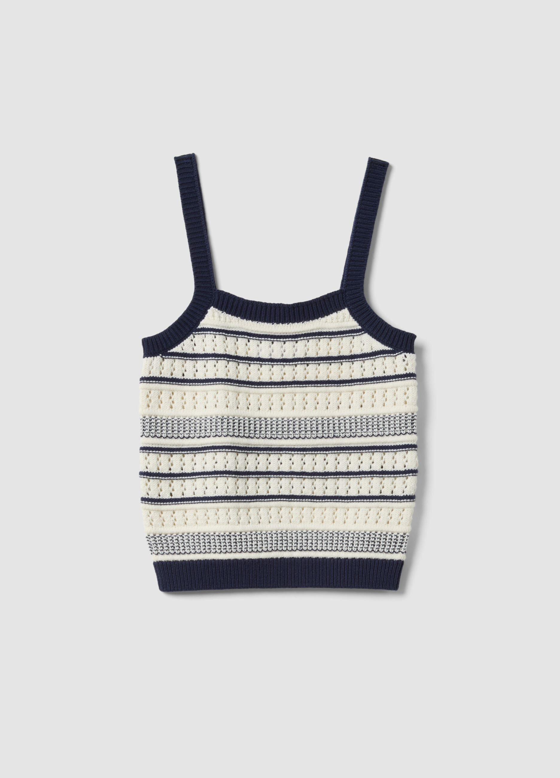 Fitted pure cotton multicolour striped vest with thin straps