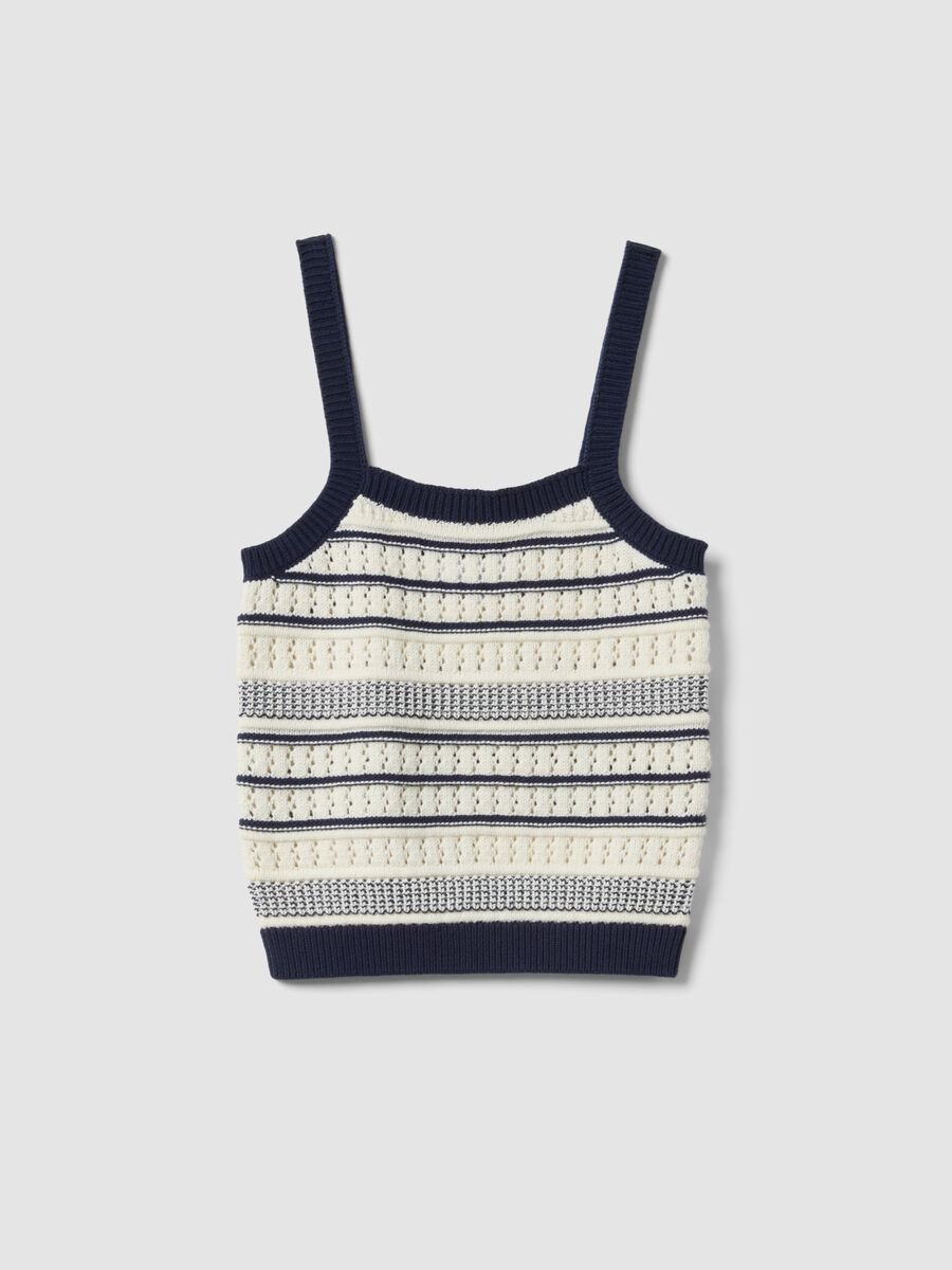 Fitted pure cotton multicolour striped vest with thin straps_0