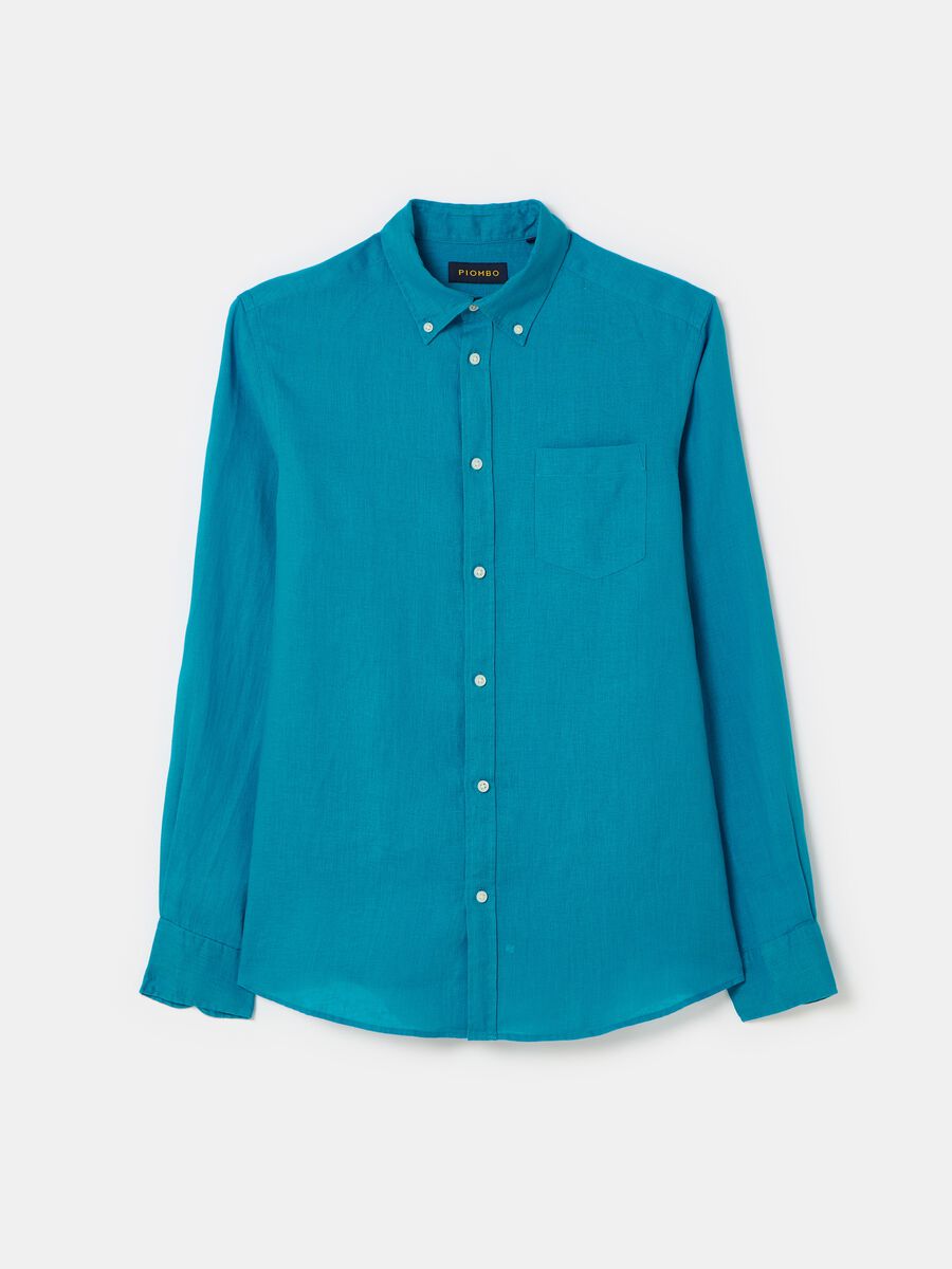 Camicia regular fit in lino button-down_3