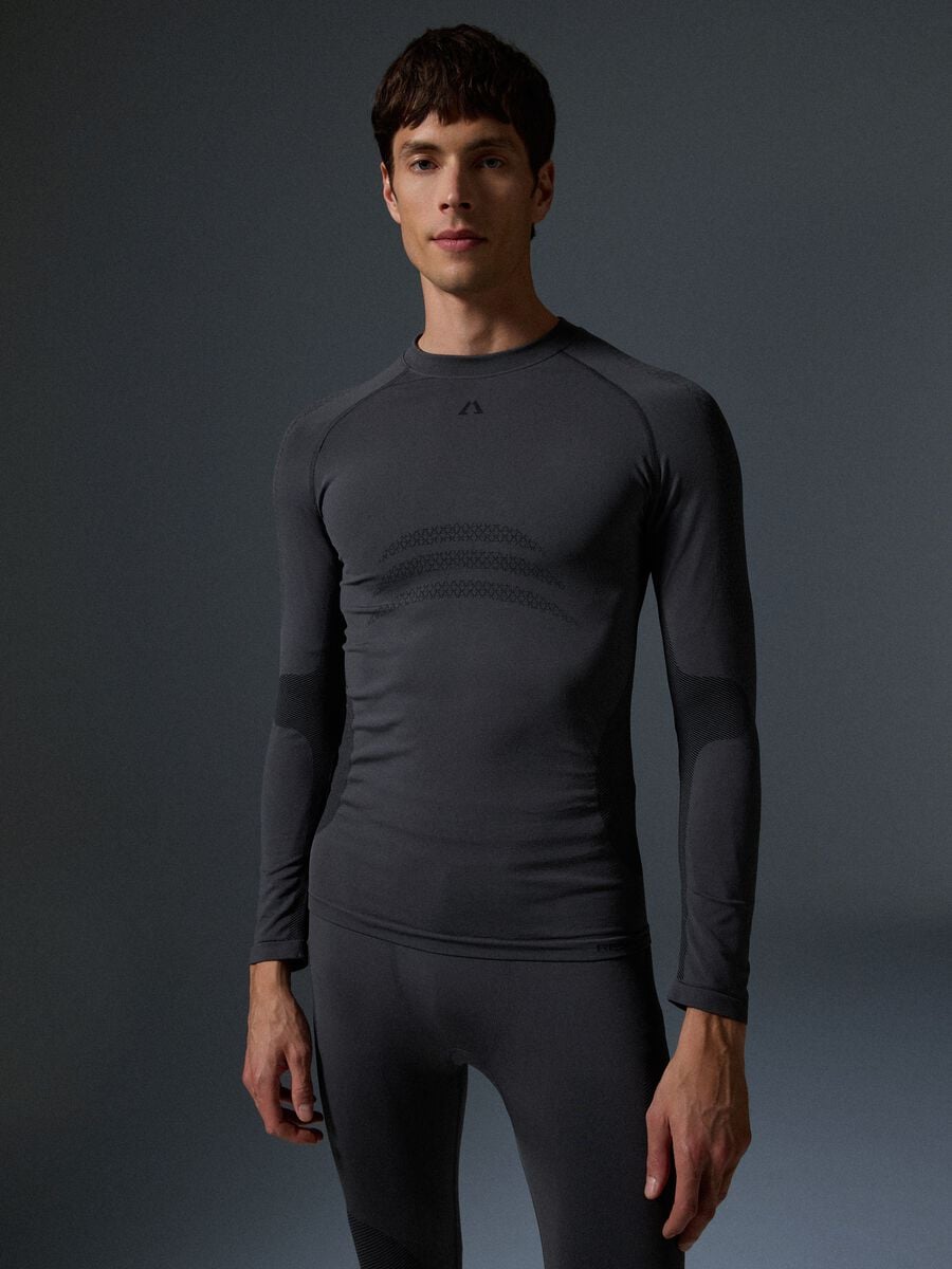 Grey thermal long-sleeve stretch T-shirt, 2-way stretch ALTAVIA_1