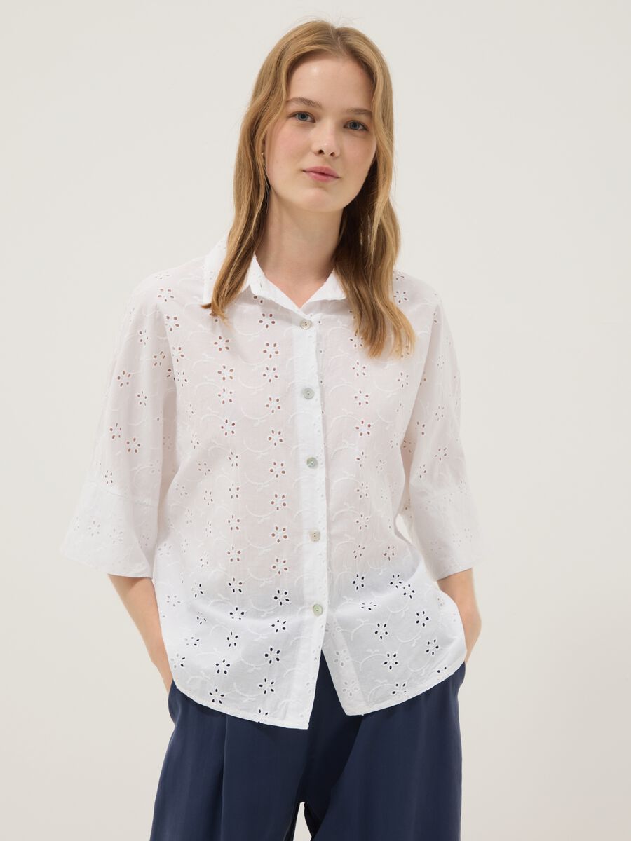 White broderie cotton shirt, regular fit_1