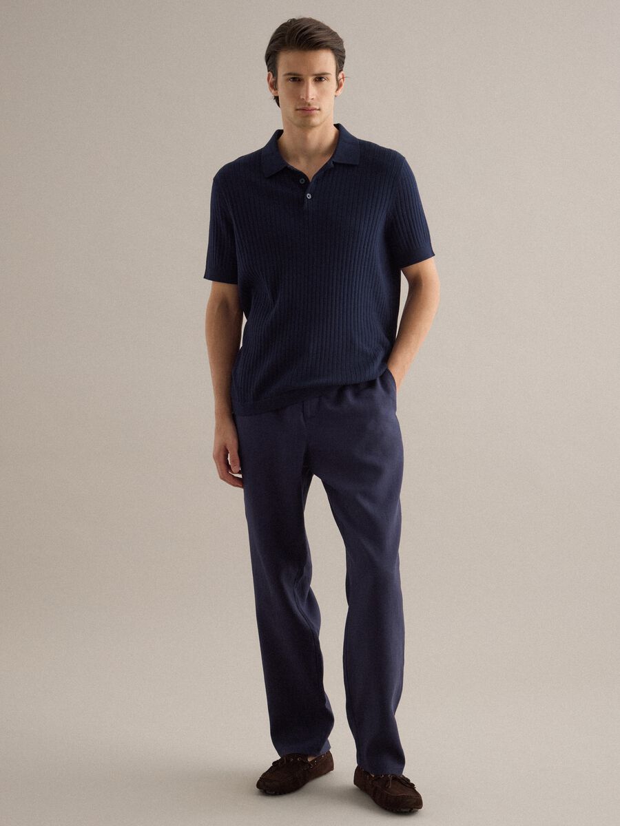 Pantaloni in puro lino blu regular fit_0
