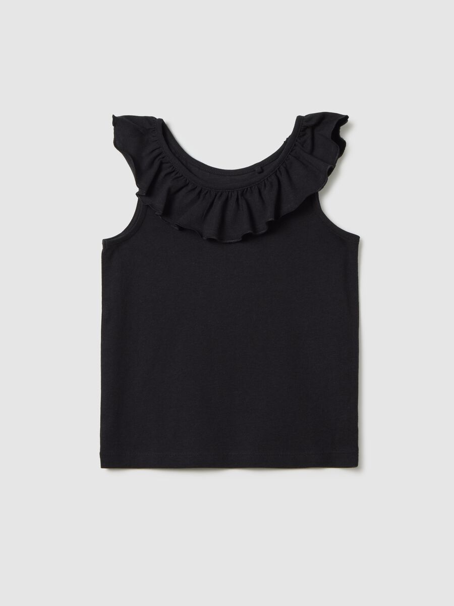 Girl's top in pure black cotton regular fit with ruffles_0