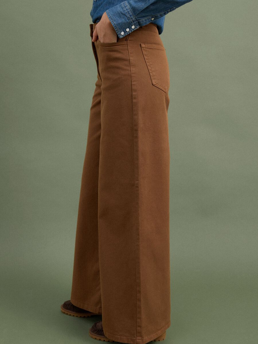 Brown wide-leg stretch cotton trousers_3