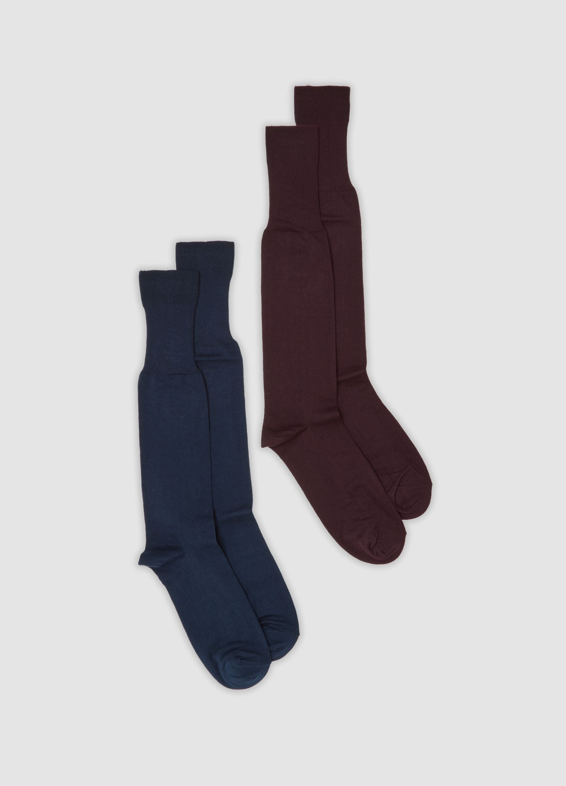 2-pack of navy and burgundy long socks in cotton and cashmere blend