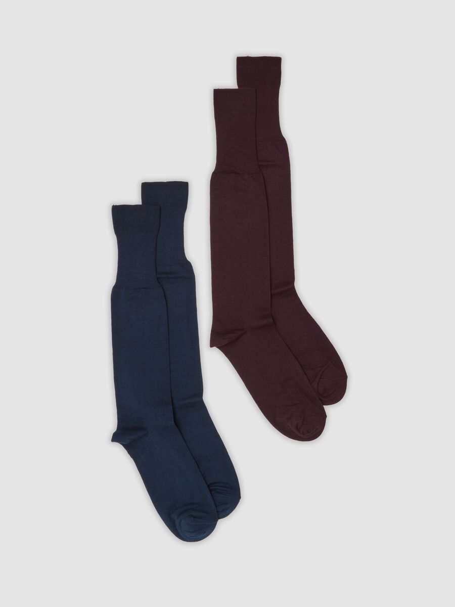2-pack of navy and burgundy long socks in cotton and cashmere blend_0