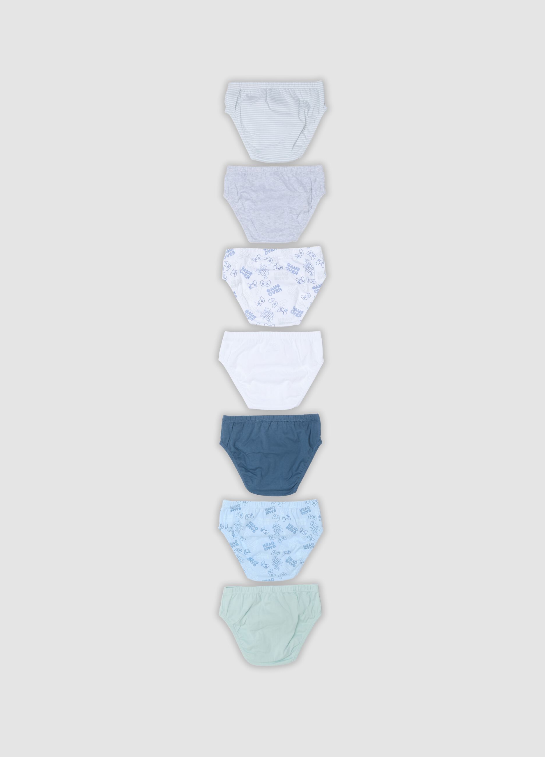 Seven-pack of multicolour videogame-themed briefs in pure organic cotton