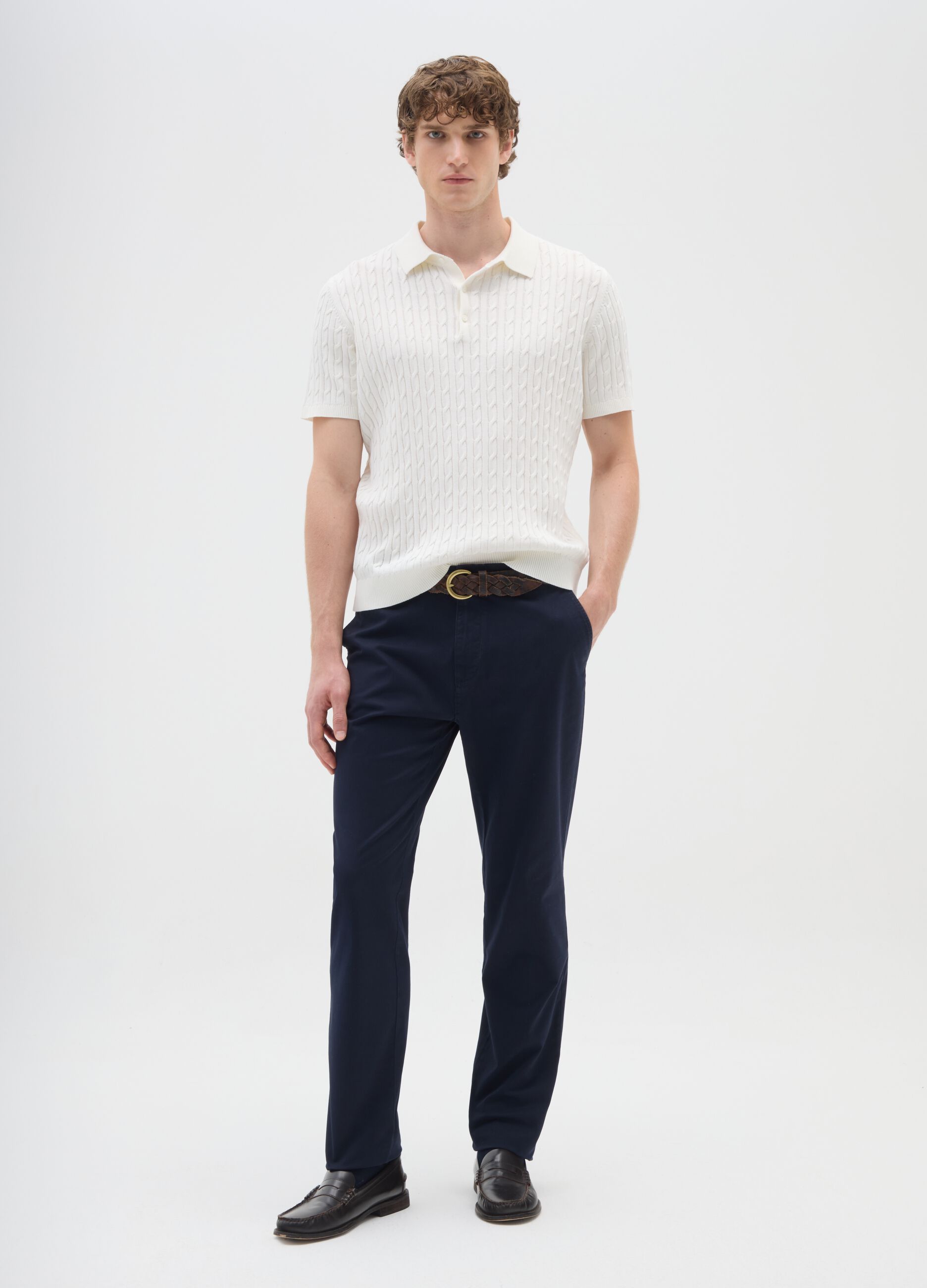 Blue stretch cotton trousers regular fit