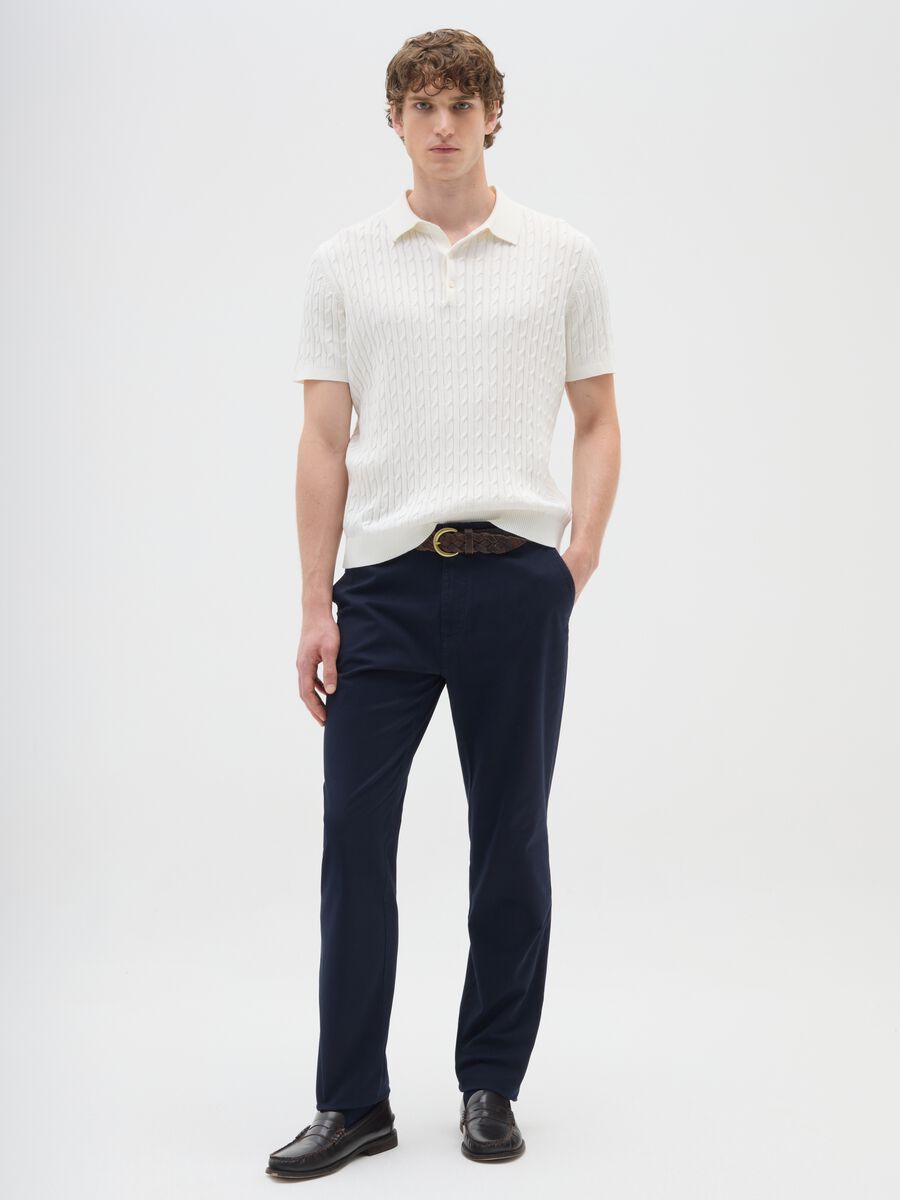 Blue stretch cotton trousers regular fit_0