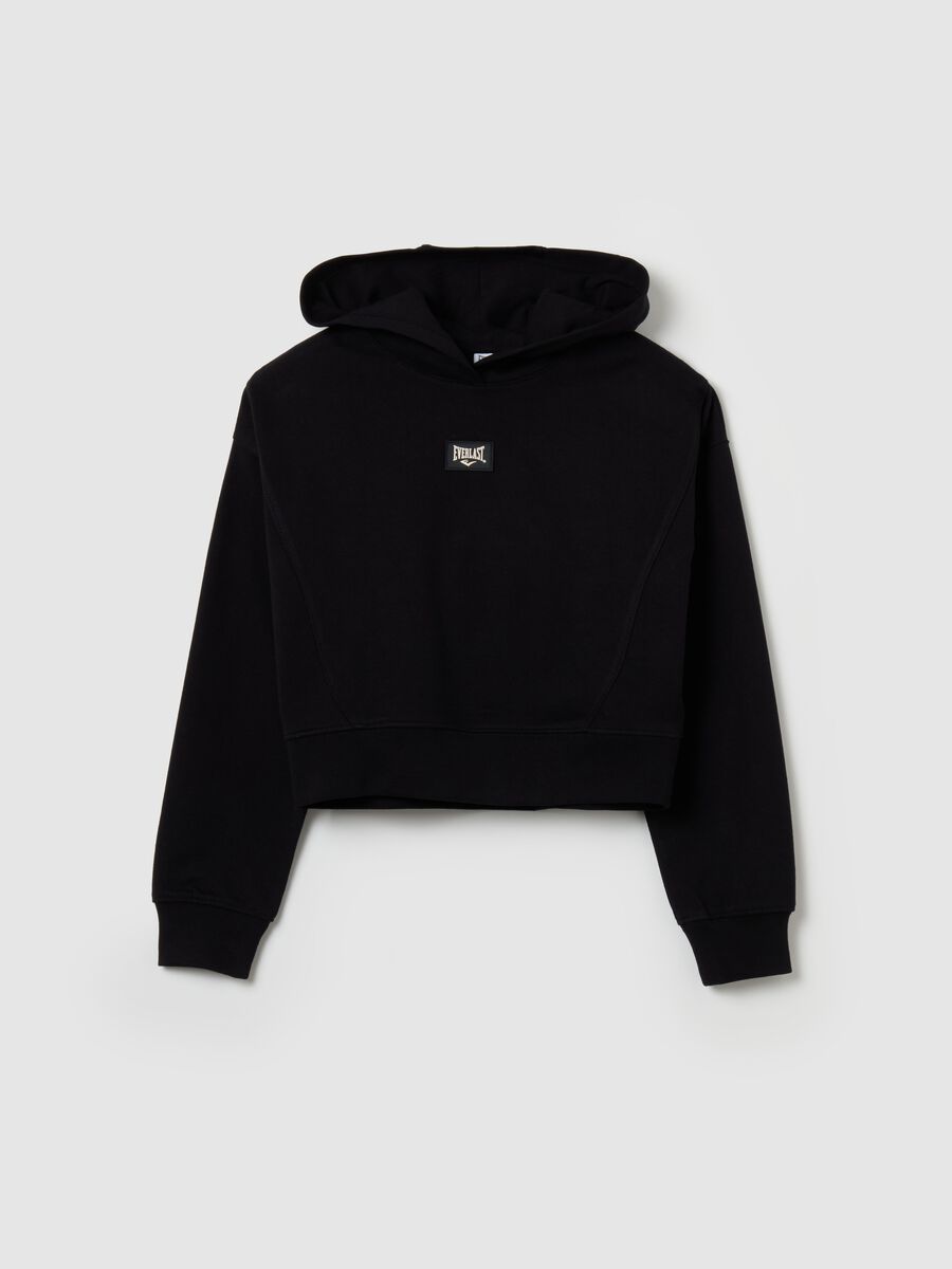 Cropped sweatshirt with hood and logo patch_3