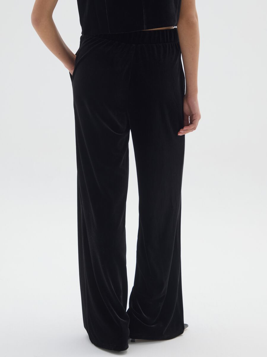 Black Velour Wide Leg Trousers_2