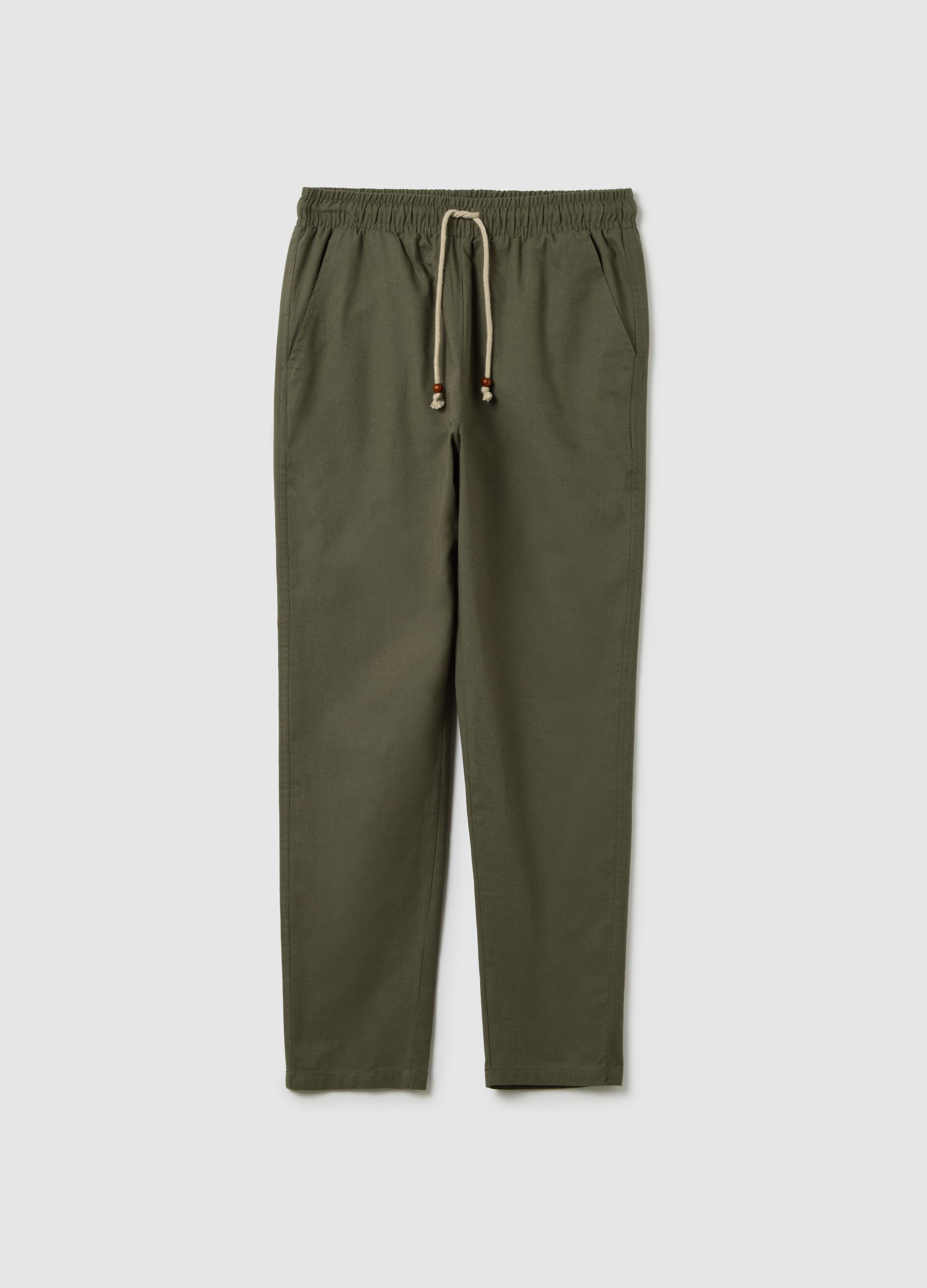 Men's green regular fit cotton blend trousers