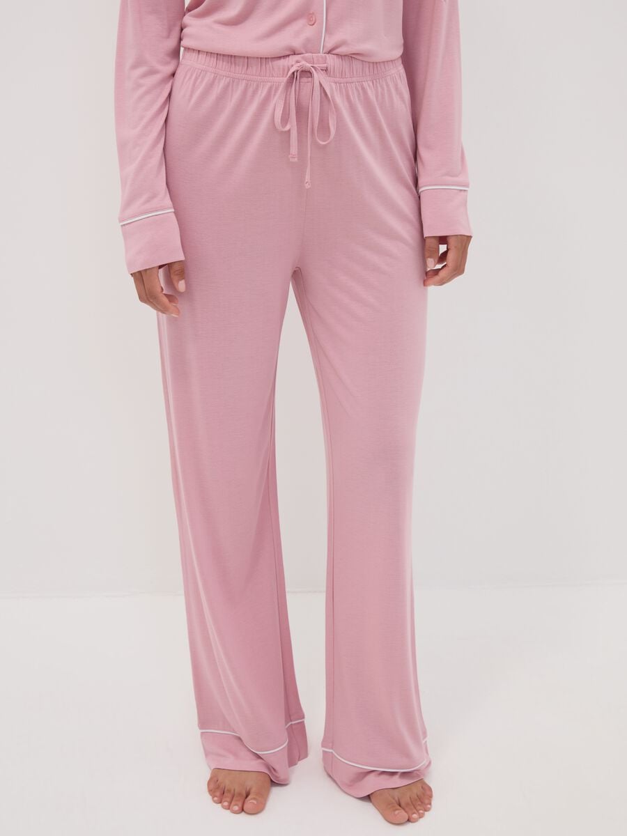 Pink pure viscose pyjama trousers with drawstring, regular fit_1