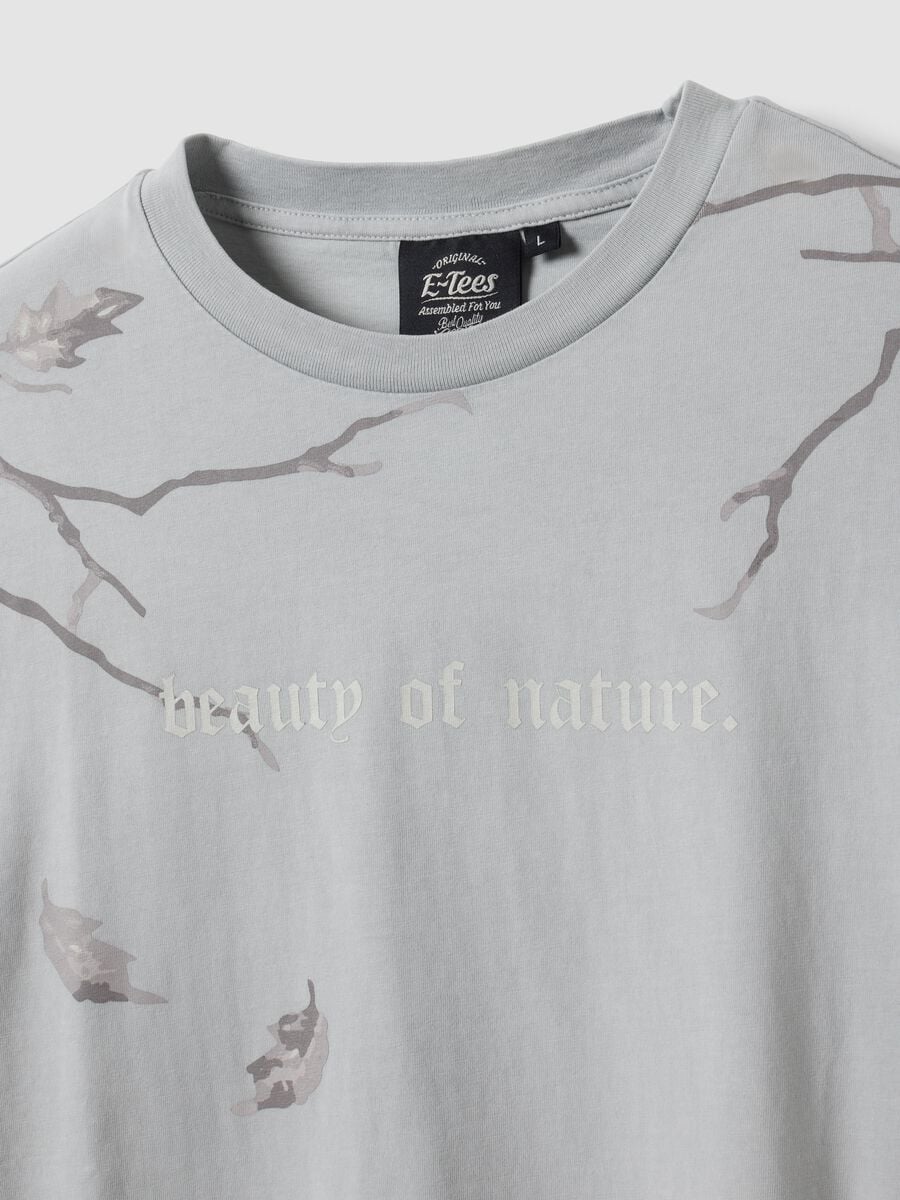 Grey pure cotton T-shirt with foliage print_1