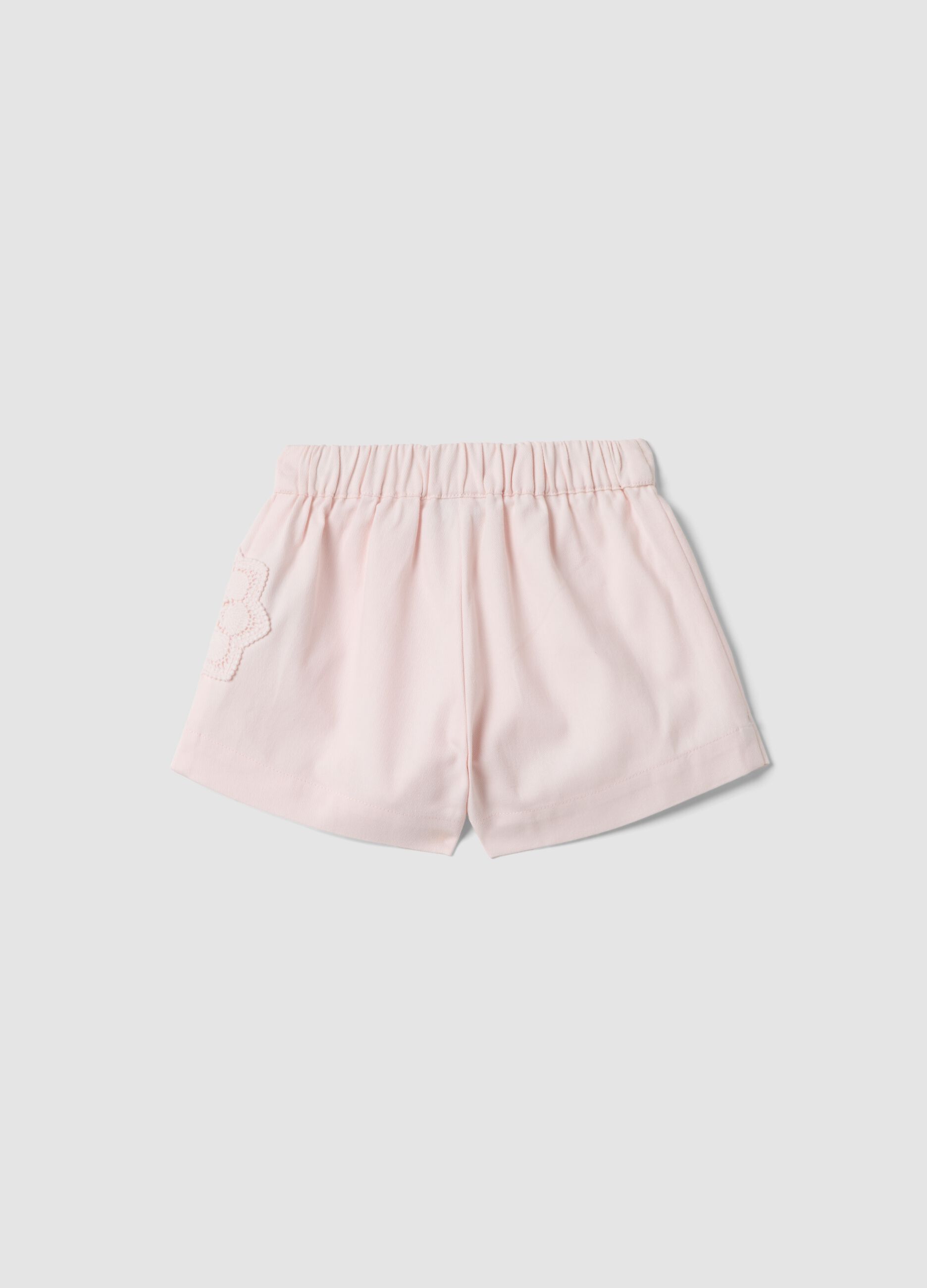 Pink pure cotton shorts with broderie anglaise detailing