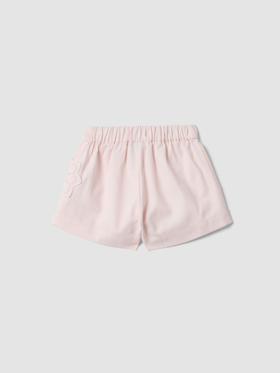Pink pure cotton shorts with broderie anglaise detailing_1