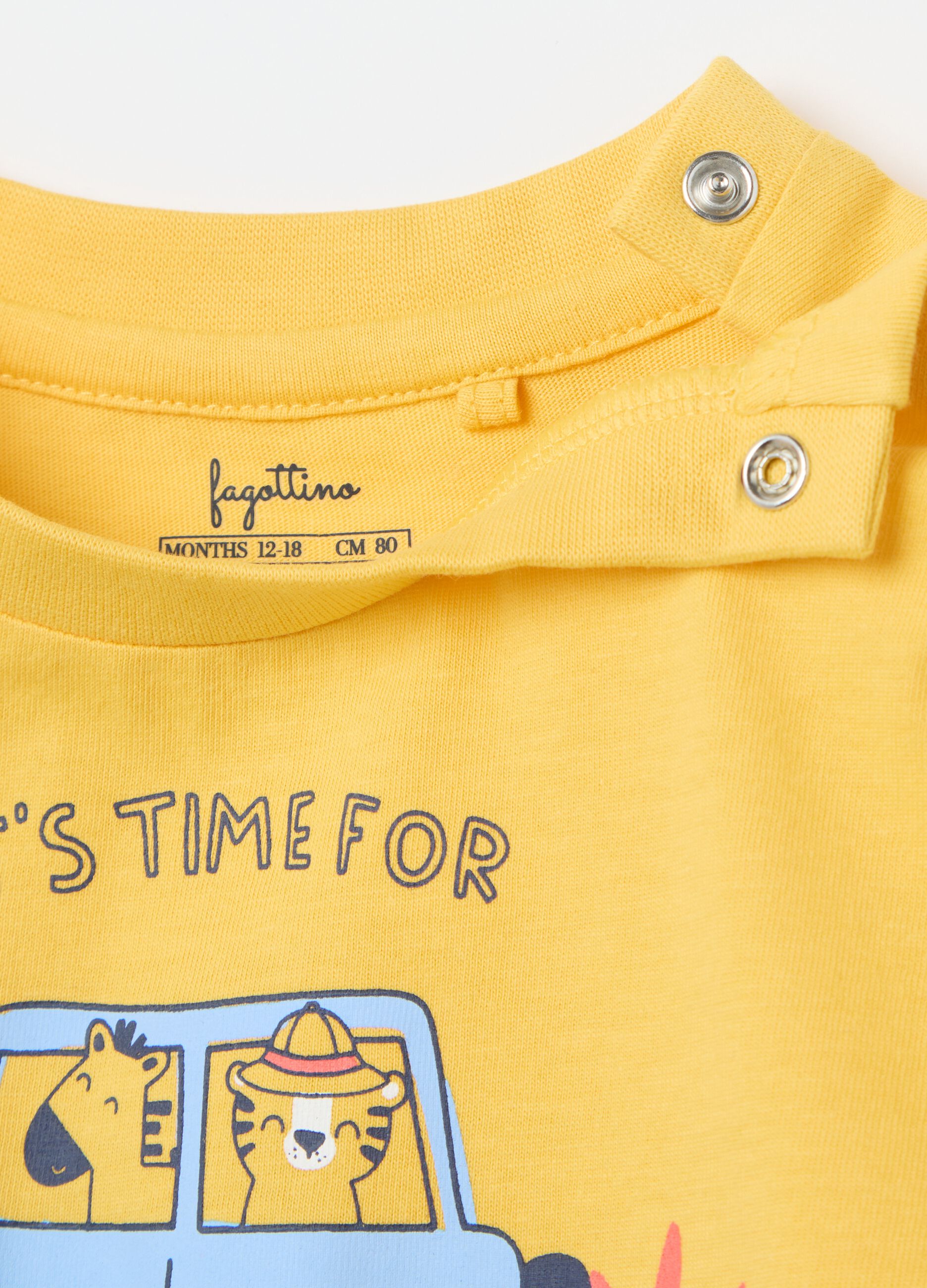 Pigiama giallo e blu in cotone con stampa 