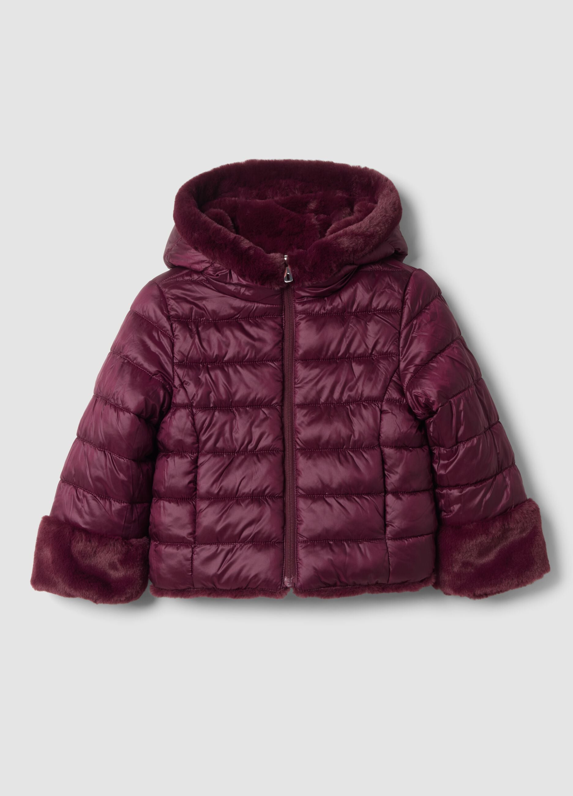 Plum purple padded jacket with hood and zip