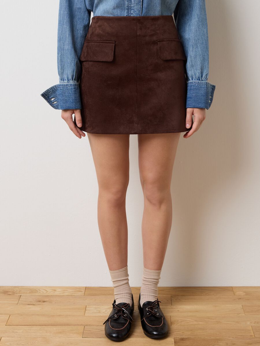 Brown stretch fabric skirt regular fit_1