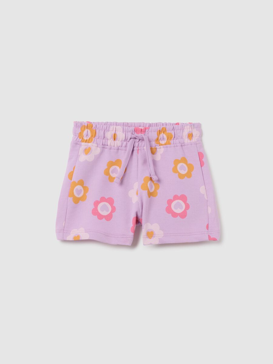 Shorts da bambina in puro cotone multicolor regular fit con coulisse_0