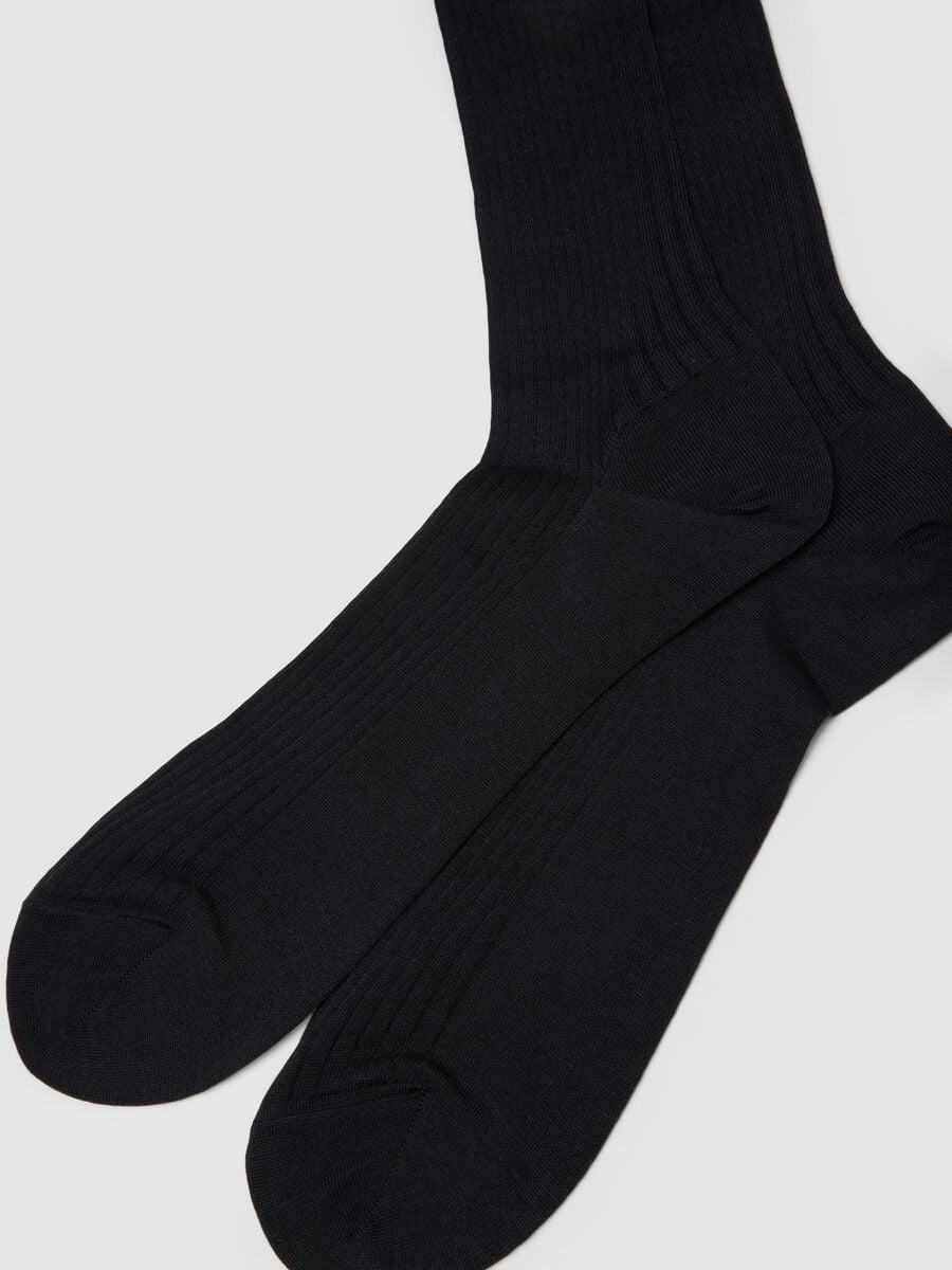 Black ribbed wool-blend knee-high socks_1