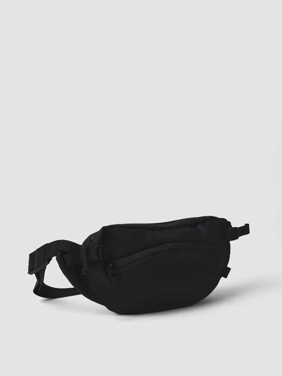 Marsupio nero con tasche zip e cintura regolabile idrorepellente_0
