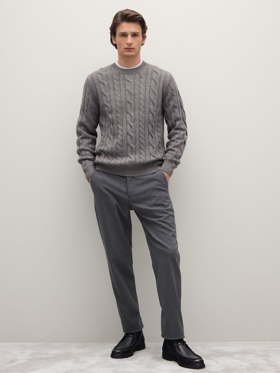 Grey Crew Neck Pullover Regular Fit with Cable Knit_3