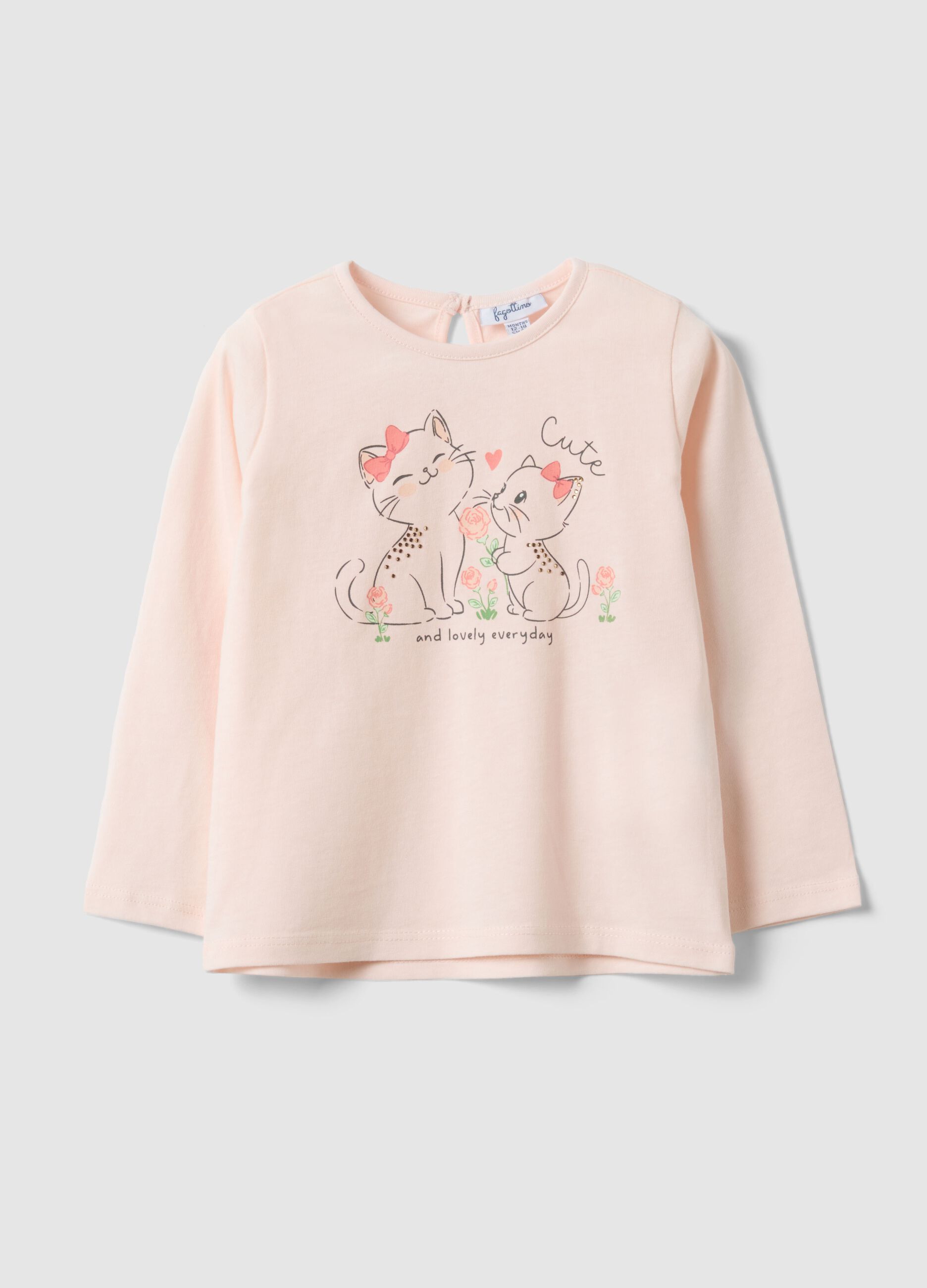 Pink long-sleeve cotton T-shirt