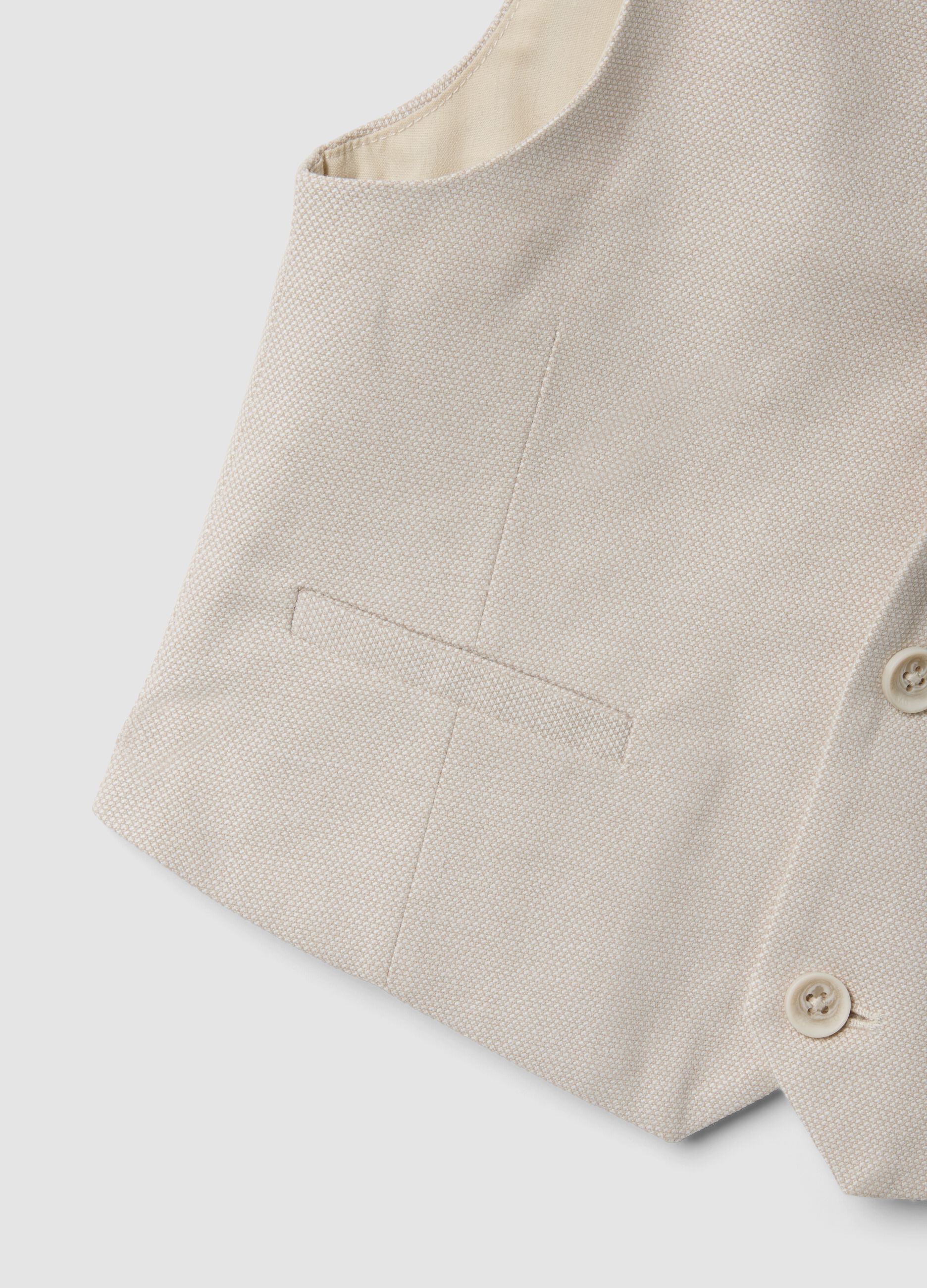Beige tailored stretch-cotton waistcoat for boys, regular fit