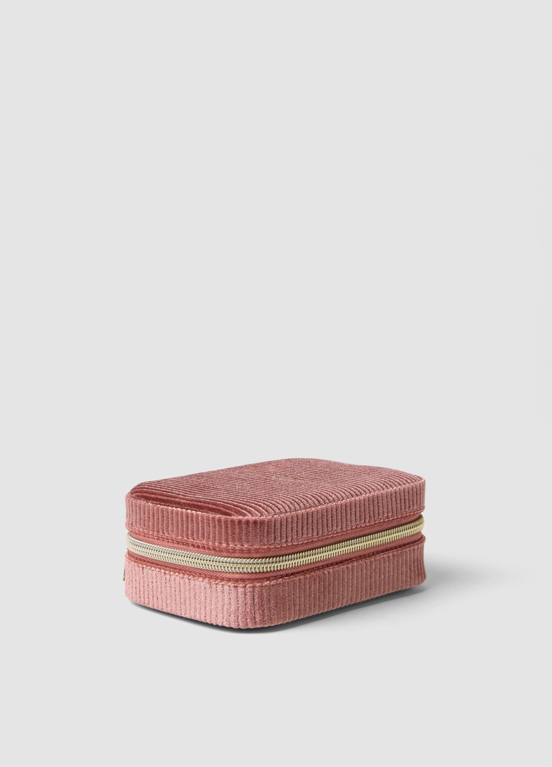 Pink stretch-fabric jewellery case with zip