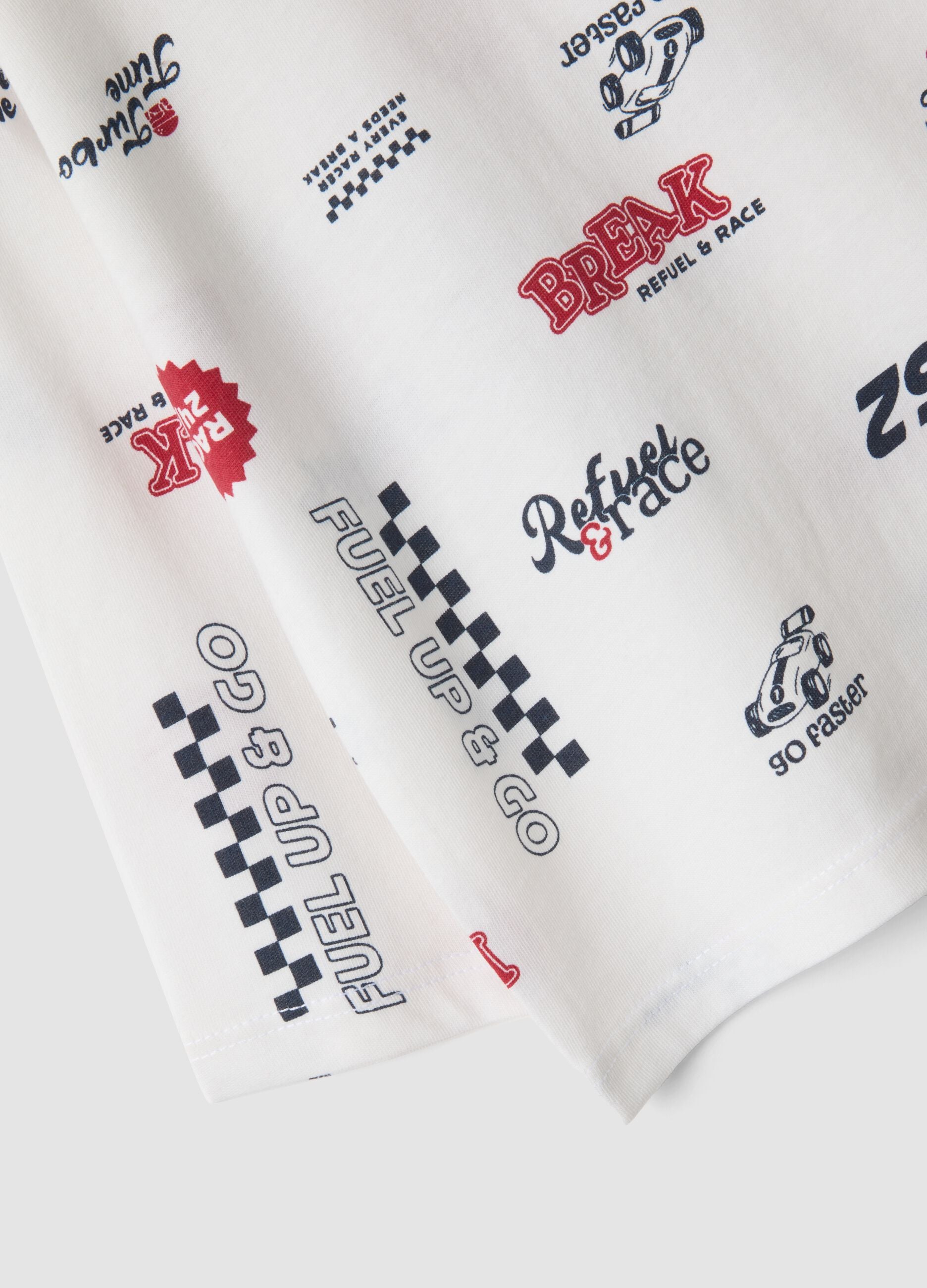 White pure organic cotton racing-print T-shirt for baby boy