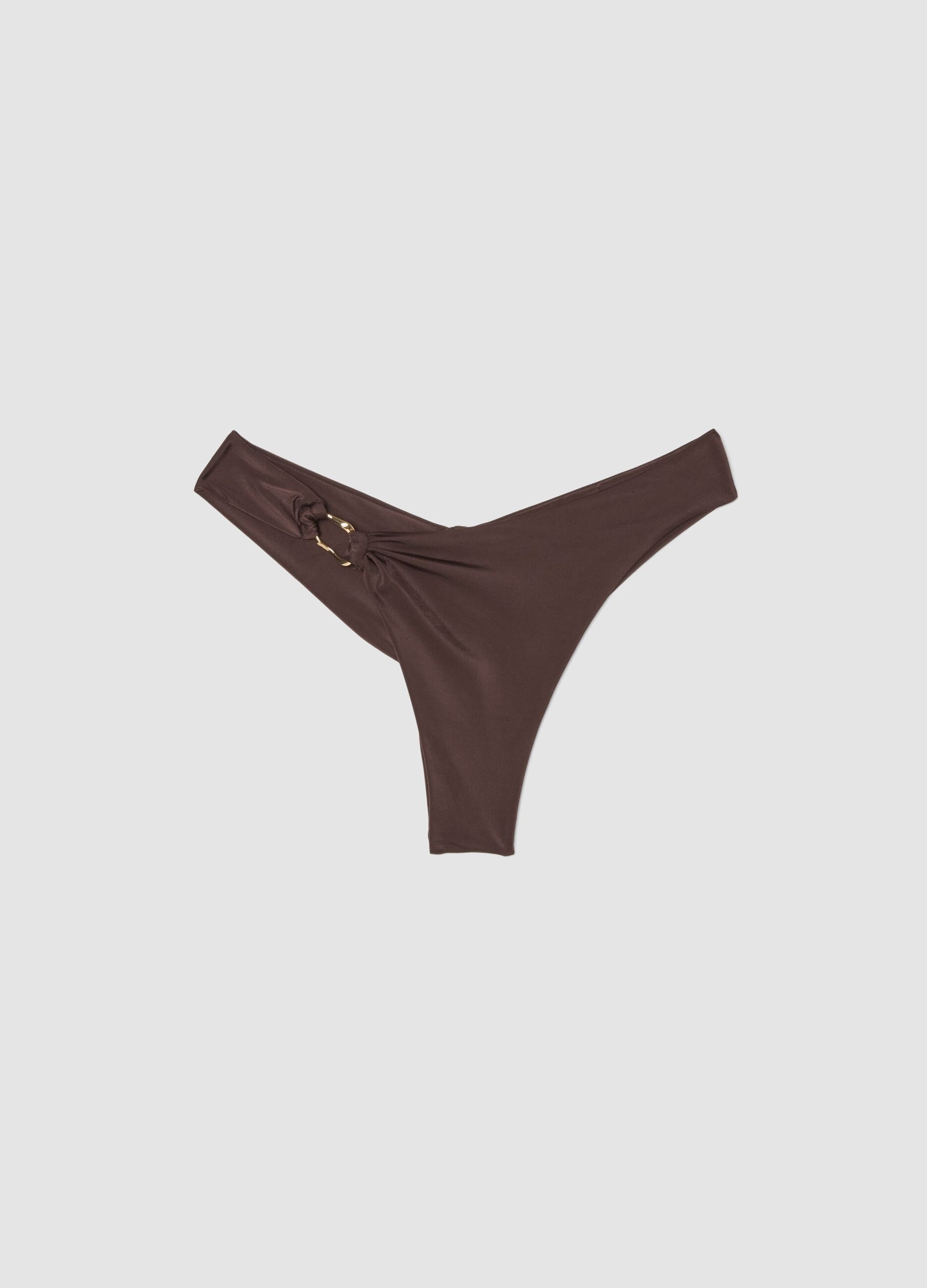 Brown stretch bikini bottoms with ring detail