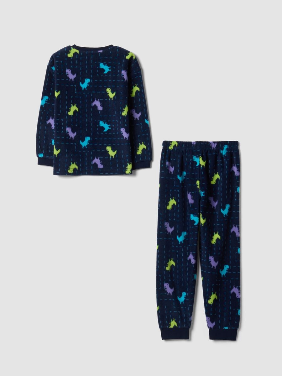 Blue regular-fit fleece pyjamas with crew neck and dinosaur print_1