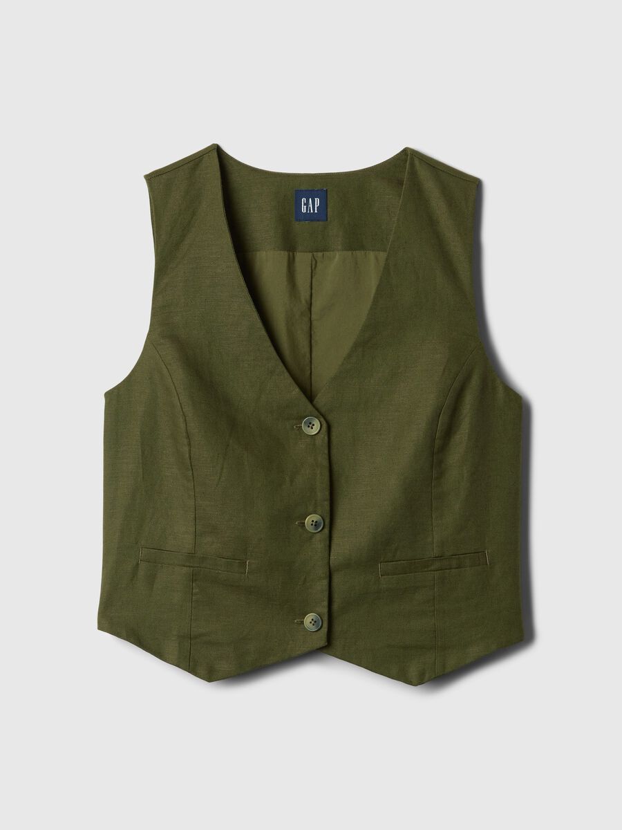Viscose and linen gilet with V neck_3