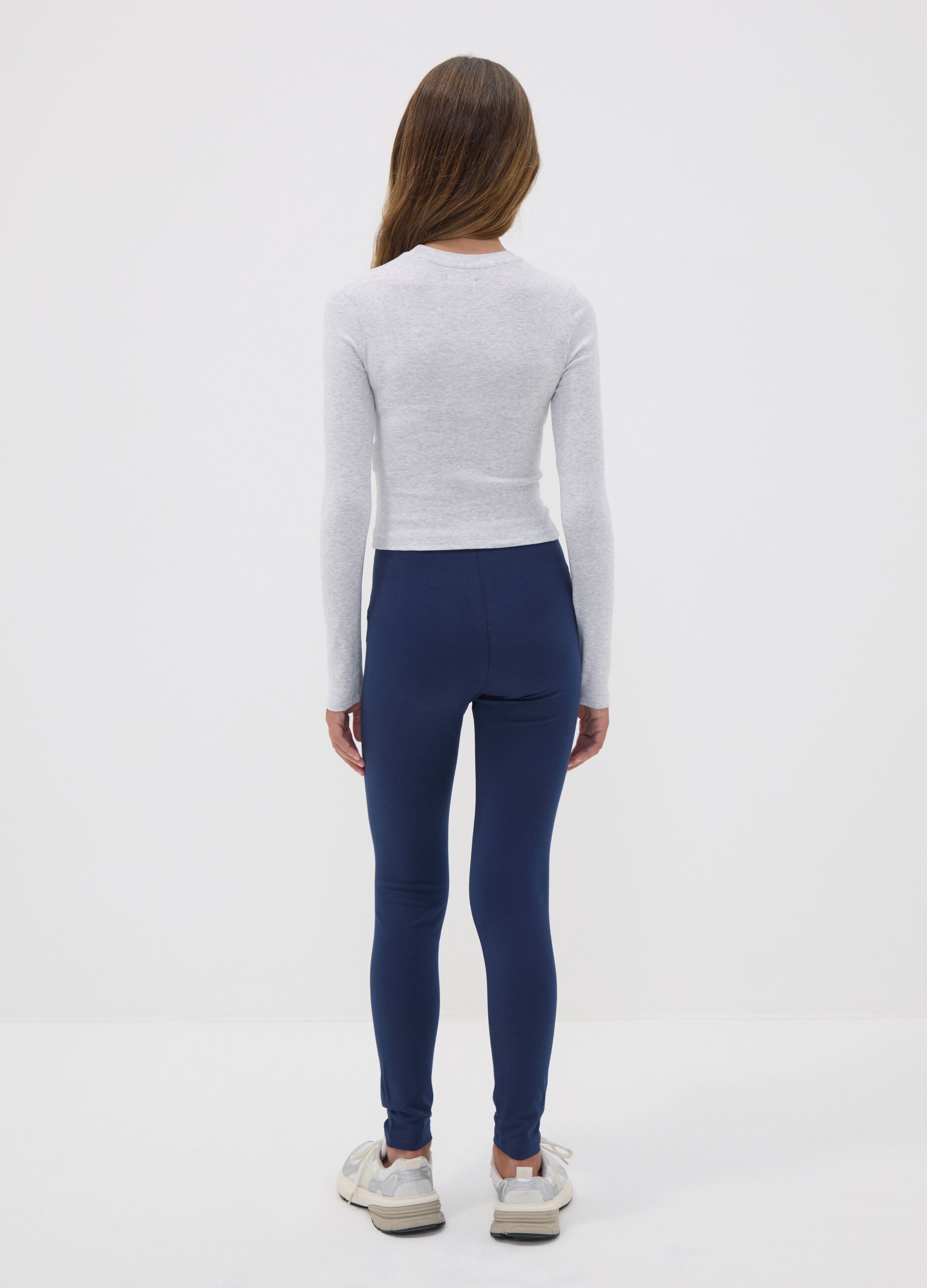 Girls&rsquo; blue skinny leggings in stretch organic cotton