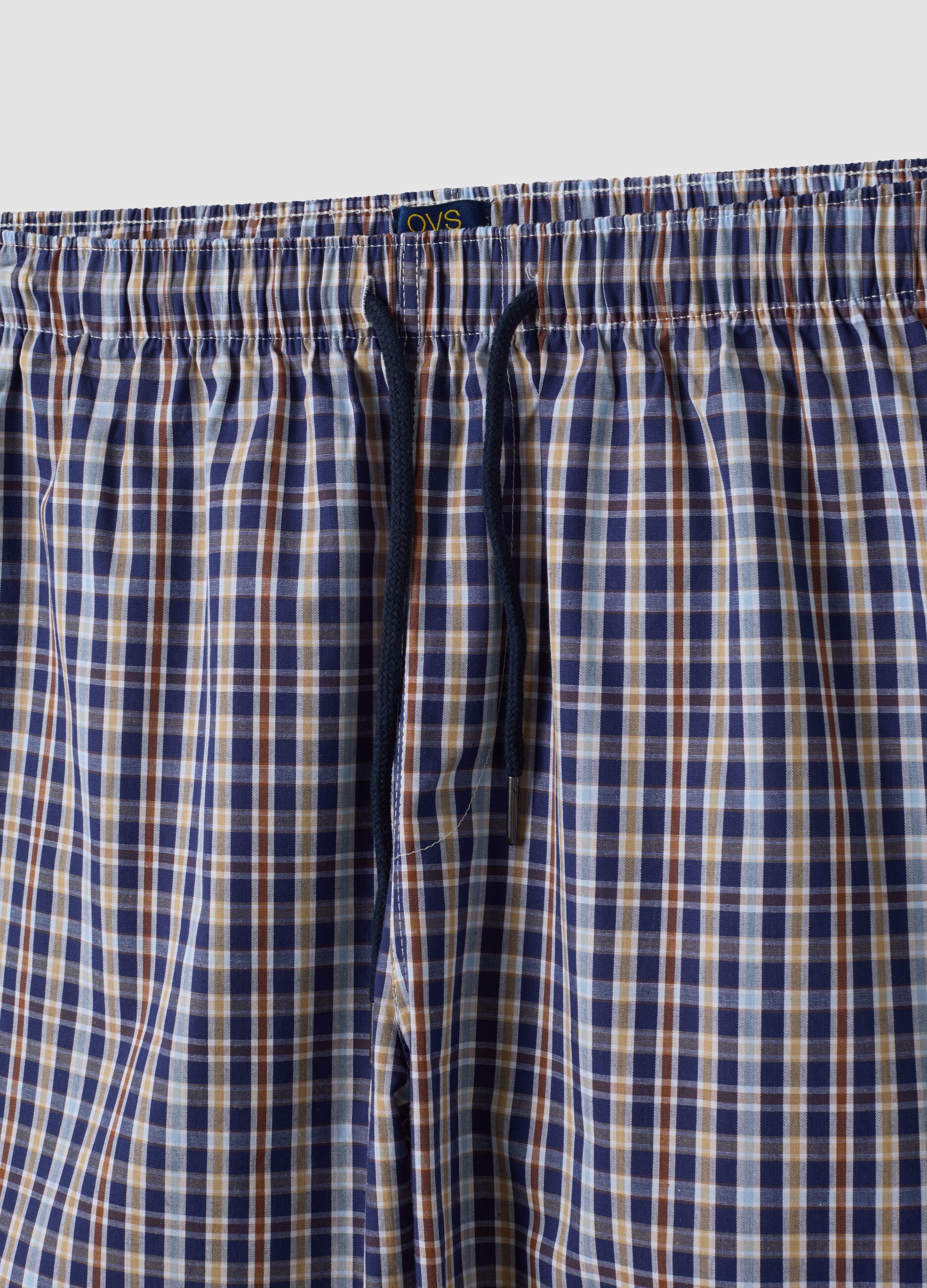 Blue organic cotton checked pyjama shorts