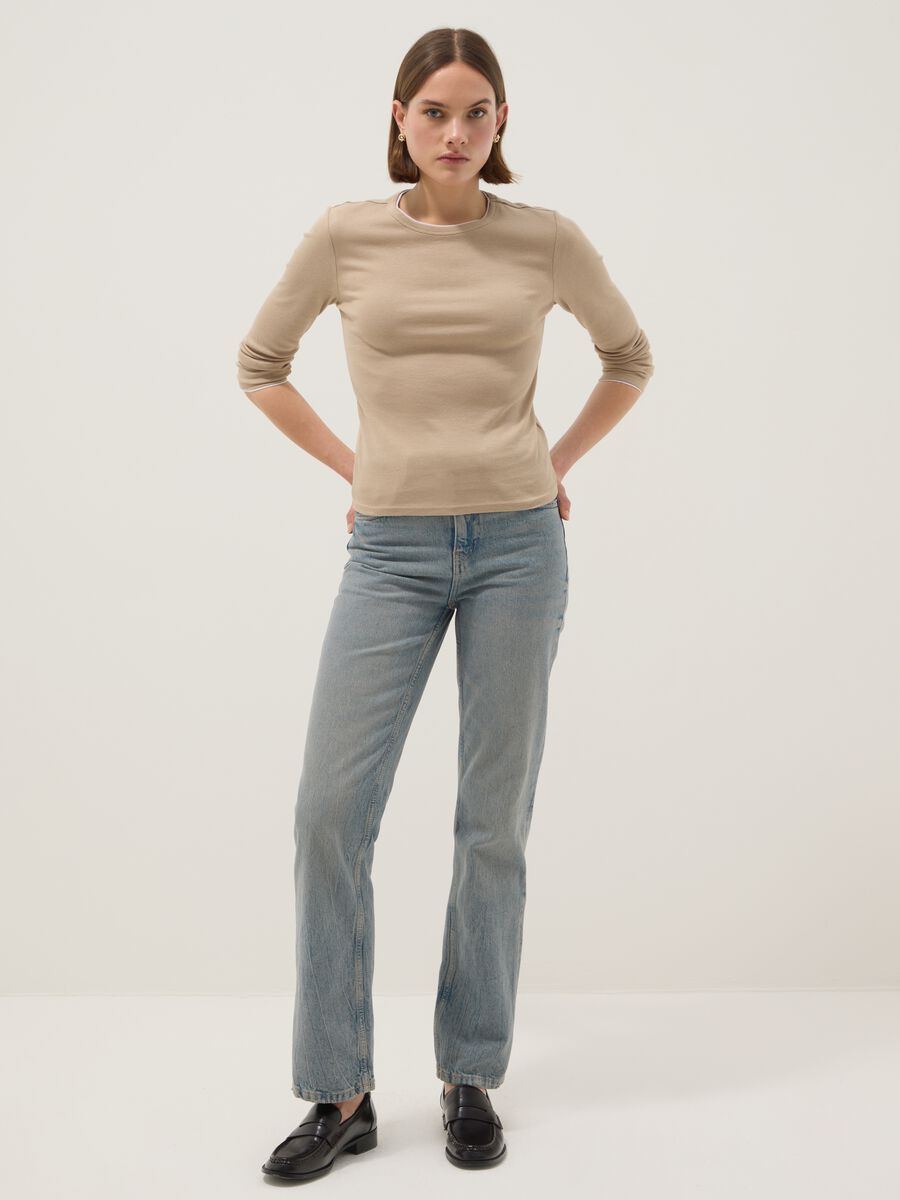 Beige pure cotton long sleeve shirt regular fit_1