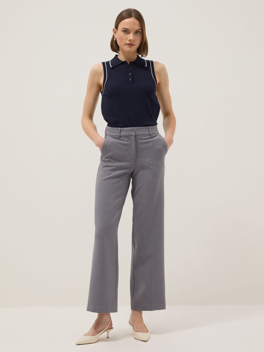 Polo senza maniche in misto viscosa blu slim fit con bottoni_1