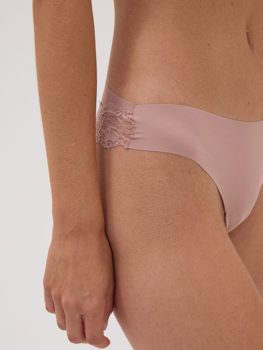 Pink Brazilian knickers in stretchy microfibre with lace_3