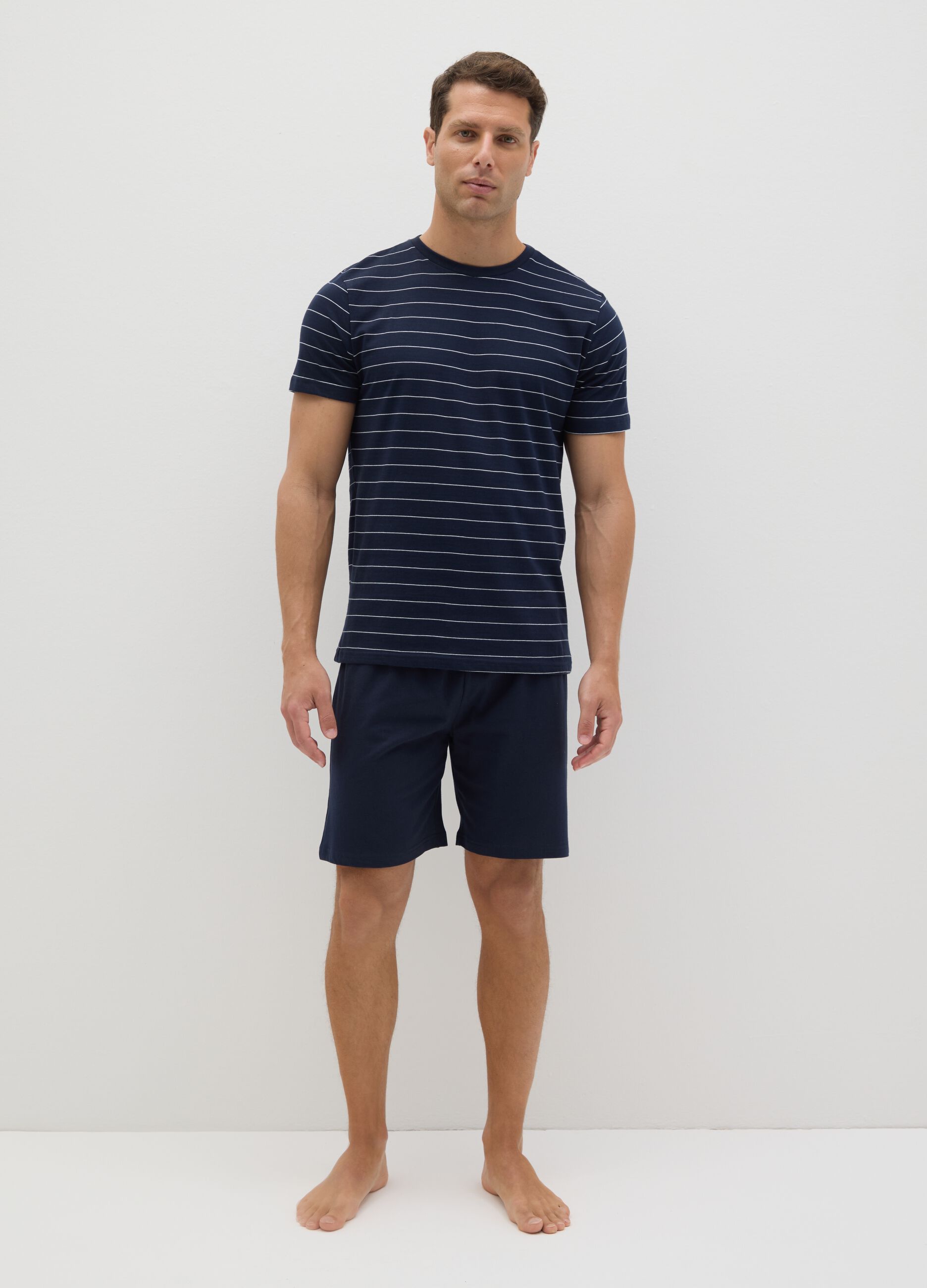 Short Blue Striped Cotton Pyjamas