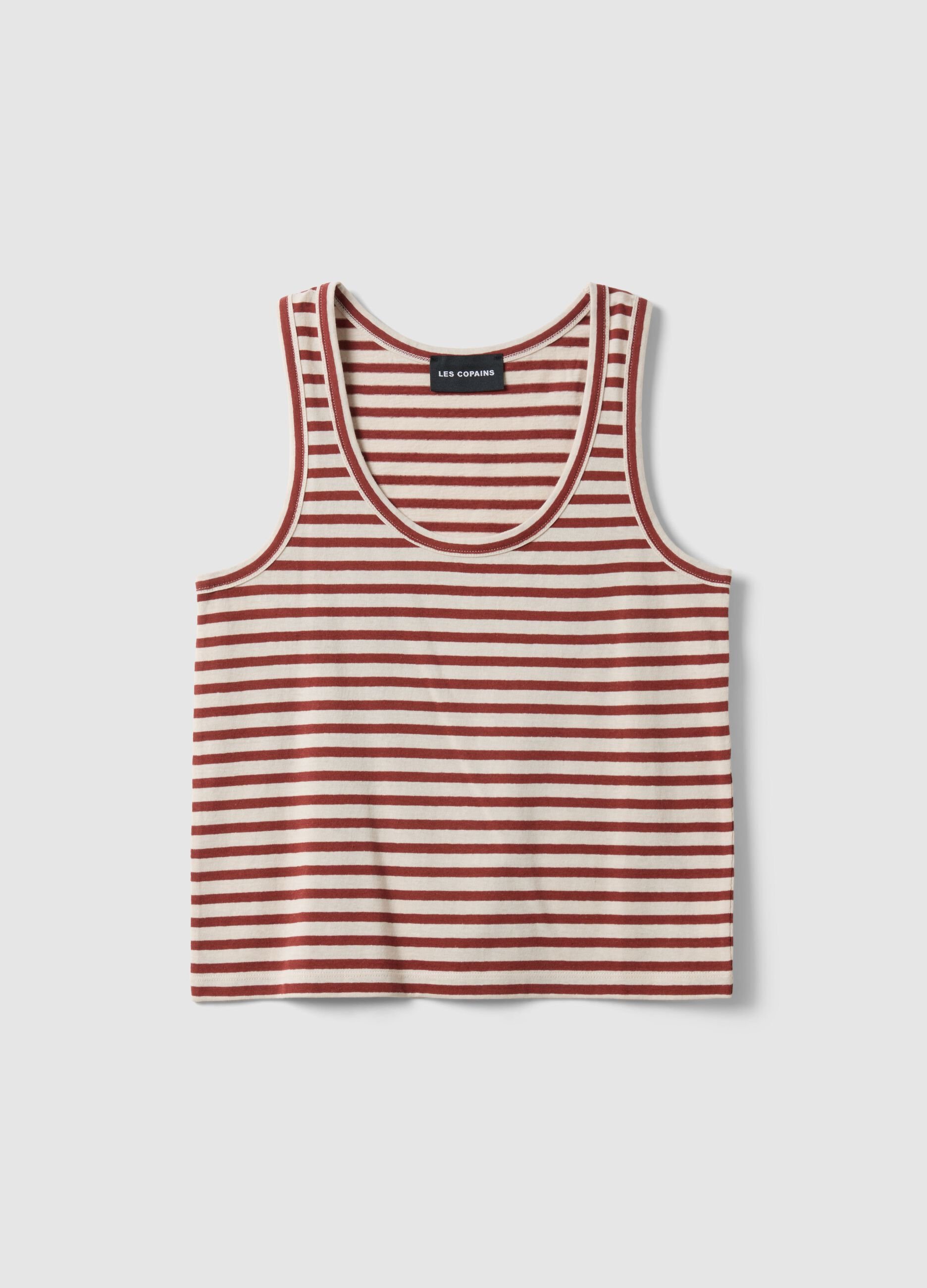 Multicolour striped regular fit cotton and linen tank top